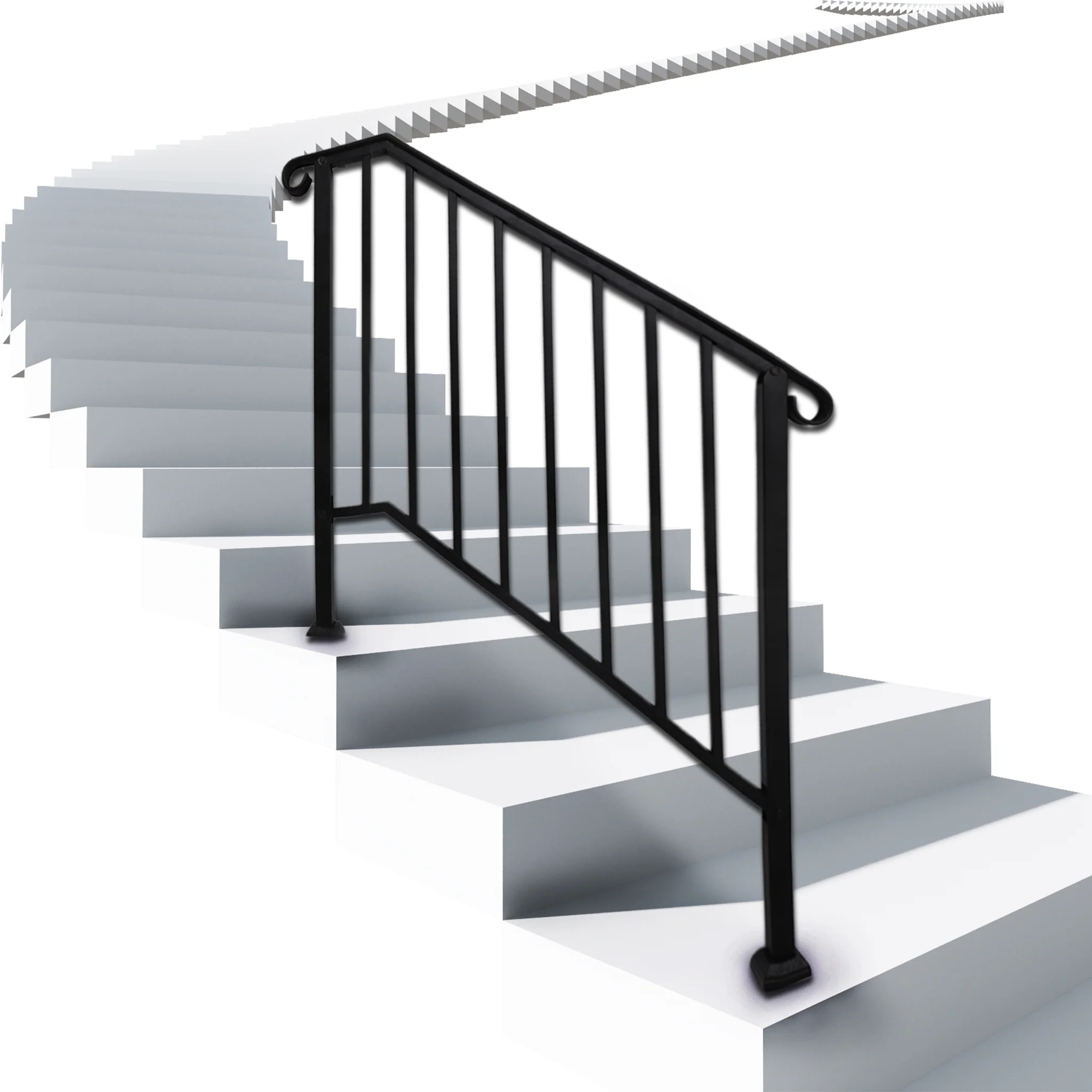 Parisloft Metal Handrail for Outdoor Steps Indoor Stairs, Iron Hand Rails for Porch/Exterior Concrete Steps/Wooden Stairs - 3 to 4 Steps - Black