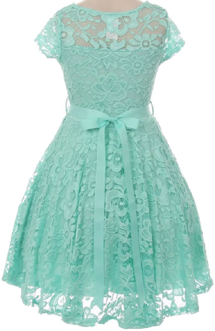 Lovely Floral Lace Rhinestones Skater Party Easter Flower Girl Dress for Big Girl Mint 16 JK19.88S BNY Corner