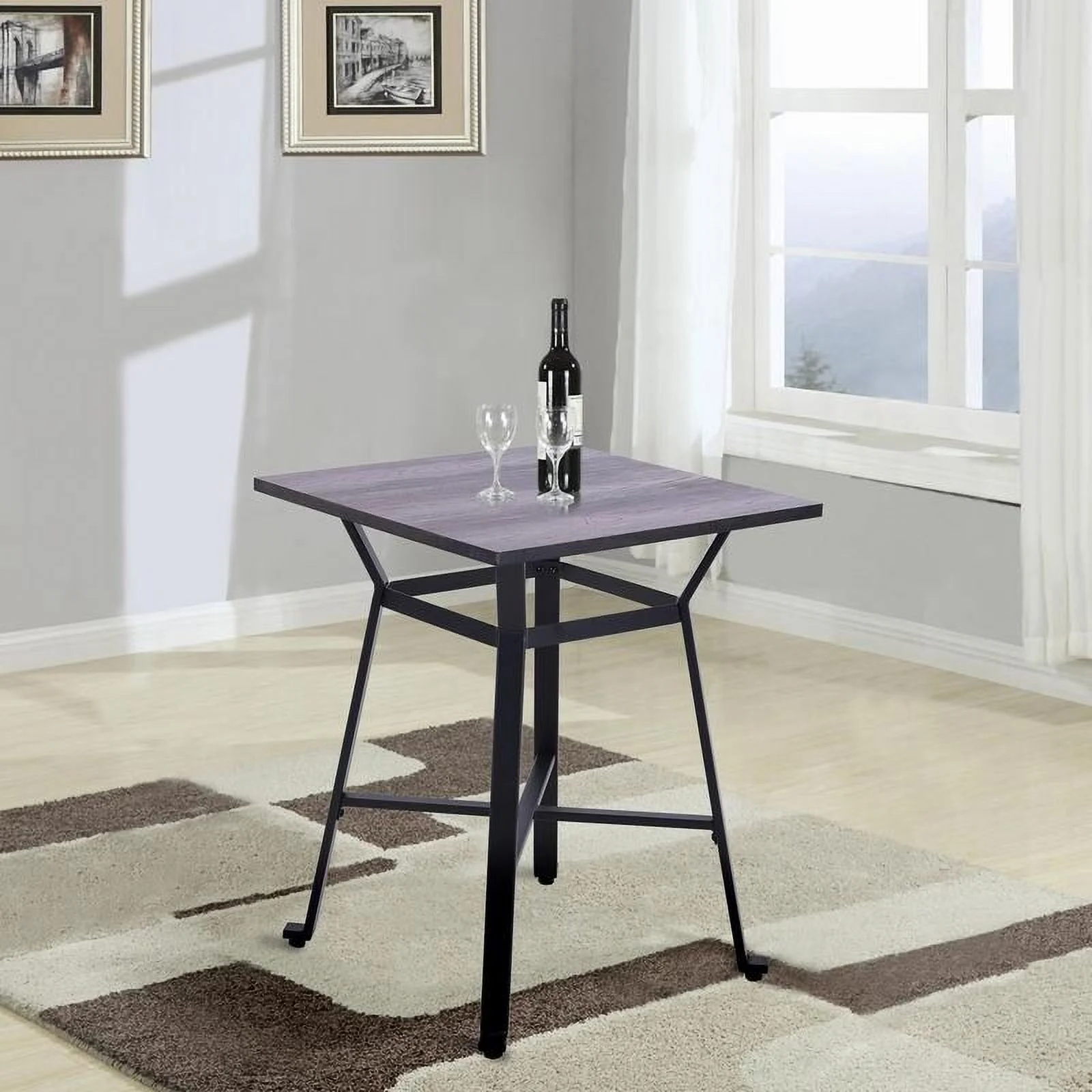 PHI VILLA Metal Bar Table, Square Pub Table with Wood Top, 29.5