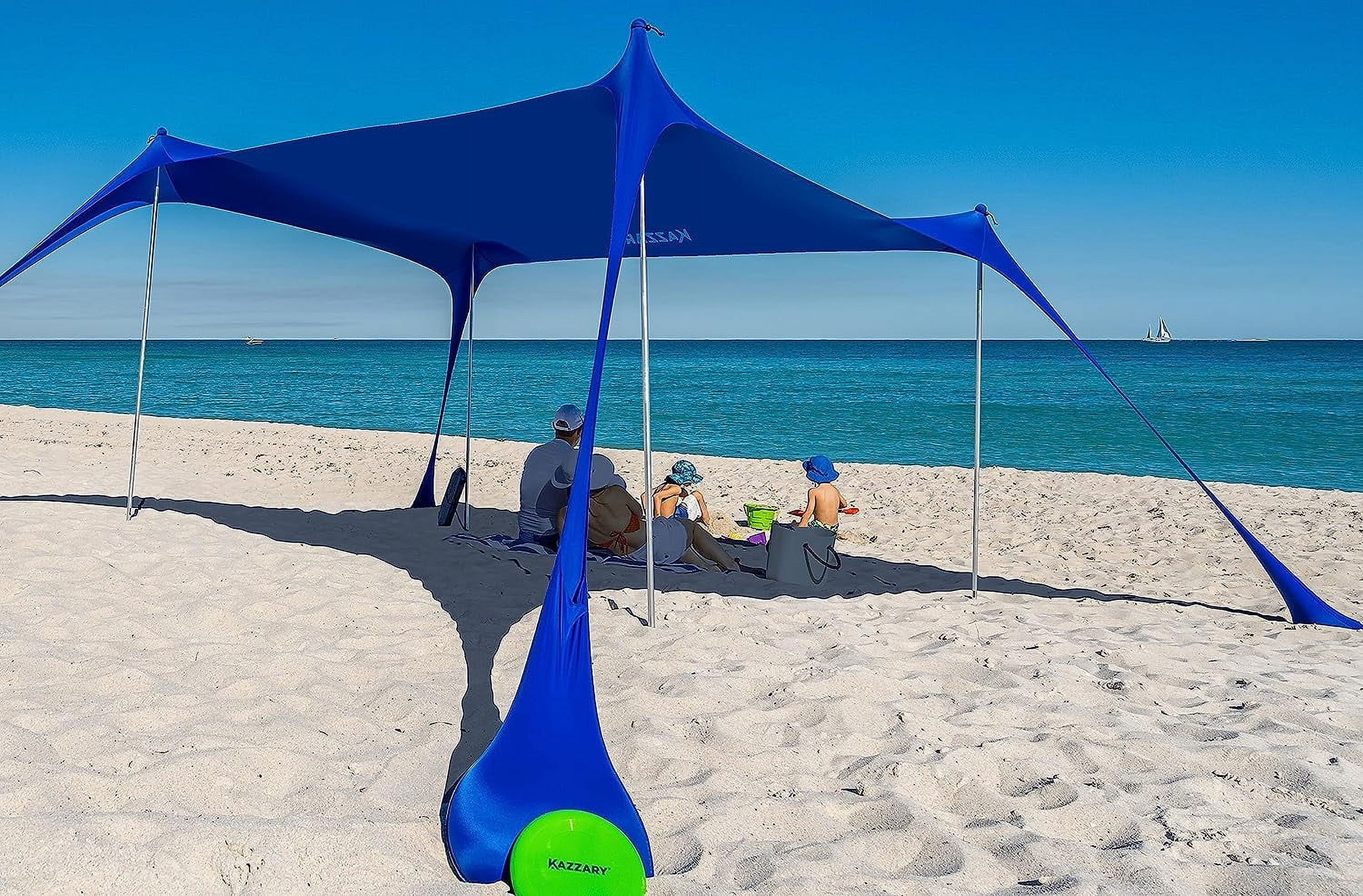 Beach Tent Sun Shelter, L 7ft Tall 7.5x7, UPF50+ Lightweight Outdoor Beach Shade Canopy. Easy Setup Beach Canopy Tent Sun Shade, 4 Stability Poles, Ground Pegs and Flying Disc Sand Shovel