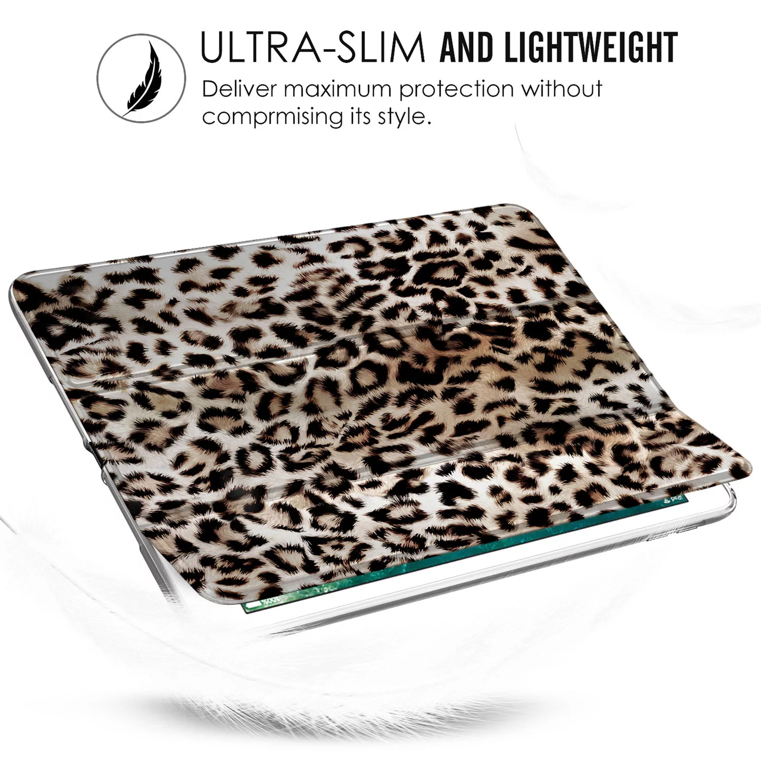 DuraSafe Cases iPad Air 2 Air 1 9.7 Inch 5 6 Gen [ 5th 6th Air 2nd 1st Gen ] A1567 A1566 MGLW2LL/A MGL12LL/A Printed Smart TriFold Lightweight Soft Silicone Transparent Front & Back Cover - Leopard