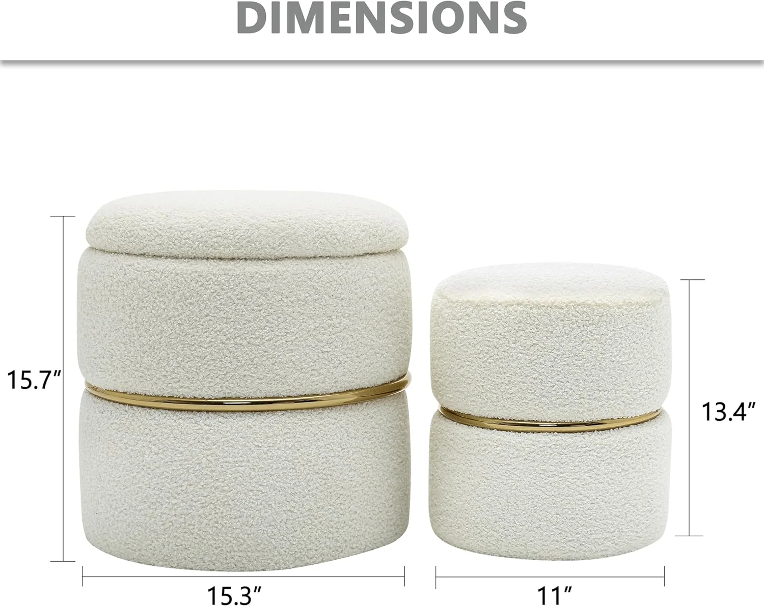 CHNBVC Upholstered Round  Footstool Ottoman   Boucle Foot  Ottoman  Room  Sherpa Footrest Stool with Gloden Metal Band  Ottoman Seat for Bedroom  Vanity Chair for