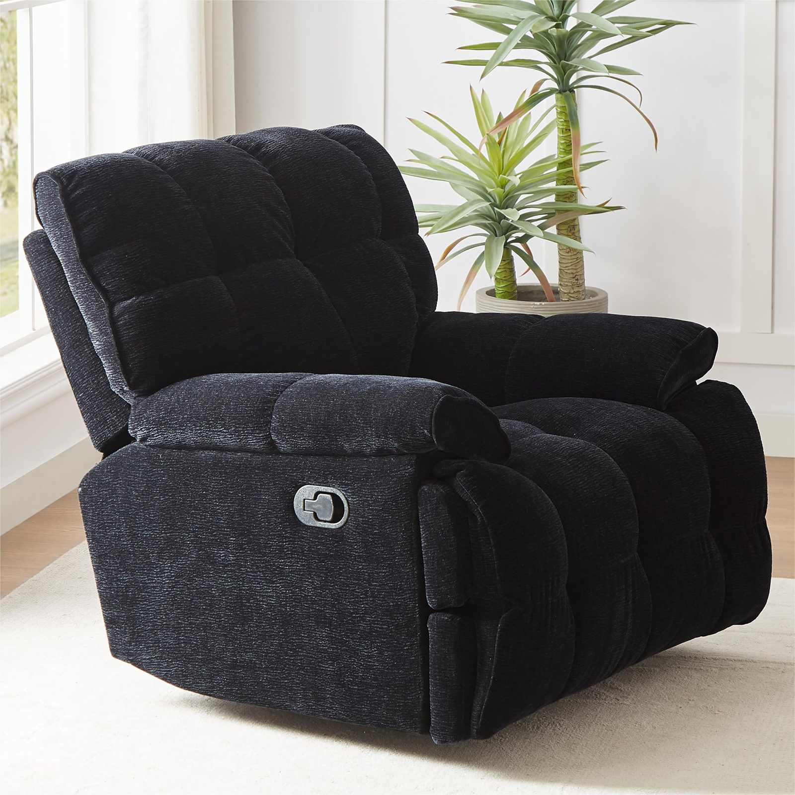 360 Degree Swivel Single Sofa,Polyester Chair Recliner with Widened Seat and Footrest，Heavy Duty Reclining Chair for Living Room，Bedroom,Black