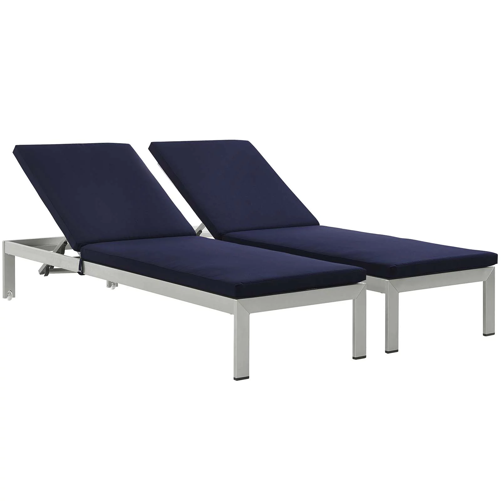 Modern Contemporary Urban Design Outdoor Patio Balcony Chaise Lounge Chair ( Set of 2), Navy Blue, Aluminum