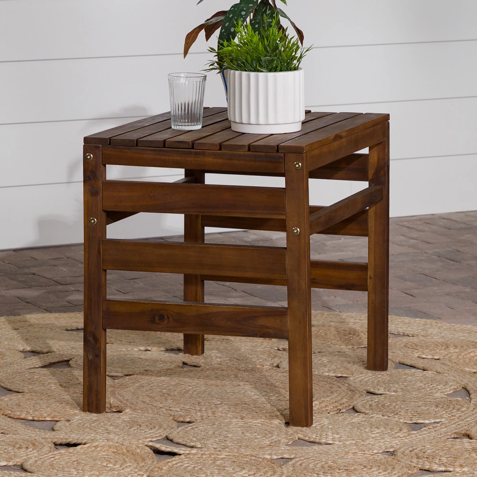 Modular Outdoor Dark Brown Acacia End Table by Manor Park