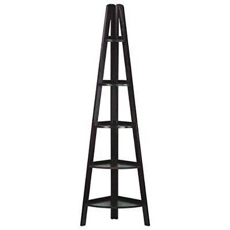 casual home 5-shelf corner bookcase, espresso