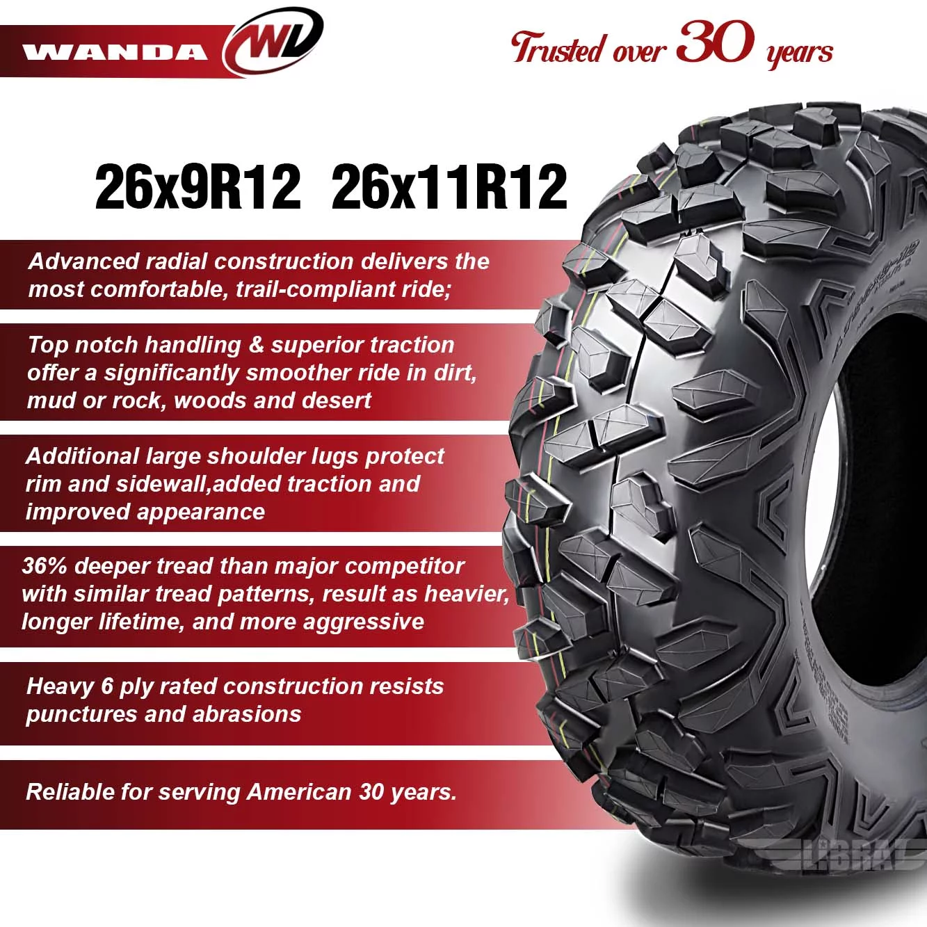 Wanda ATV/UTV Tires 26x9R12 Front & 26x11R12 Rear /6PR P3501 - 10179/10180, Set 4