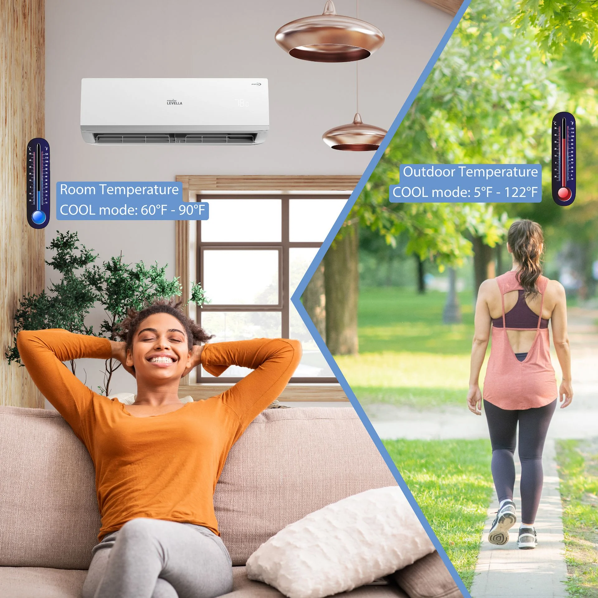 Dual Zone 21 SEER2 Ductless Mini Split Air Conditioner Inverter Wifi Heat Pump 220V