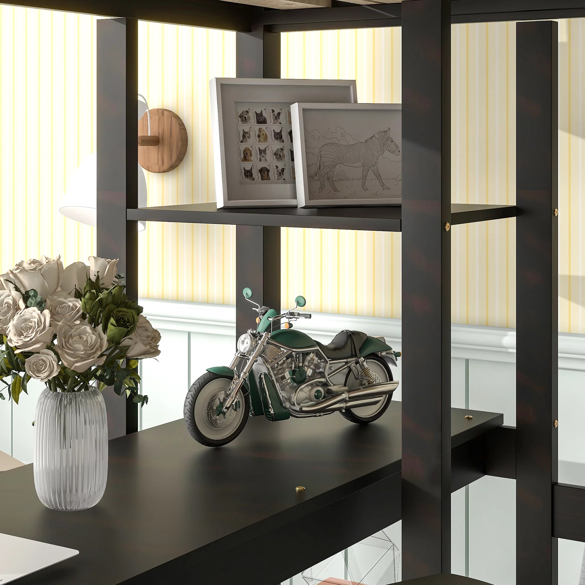 DeeHome Full Loft Bed with Desk and Shelves,Espresso