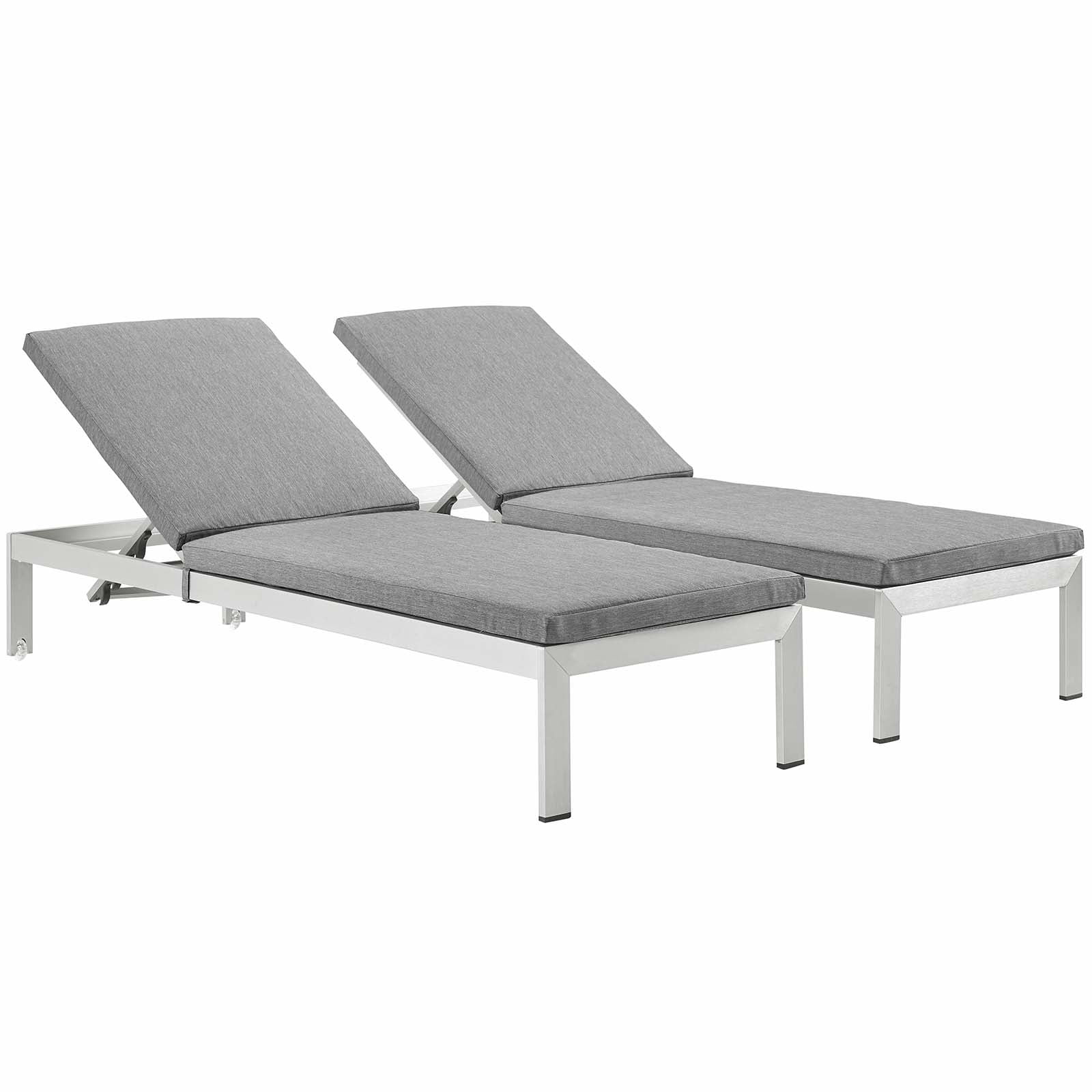 Modern Contemporary Urban Design Outdoor Patio Balcony Chaise Lounge Chair ( Set of 2), Grey Gray, Aluminum