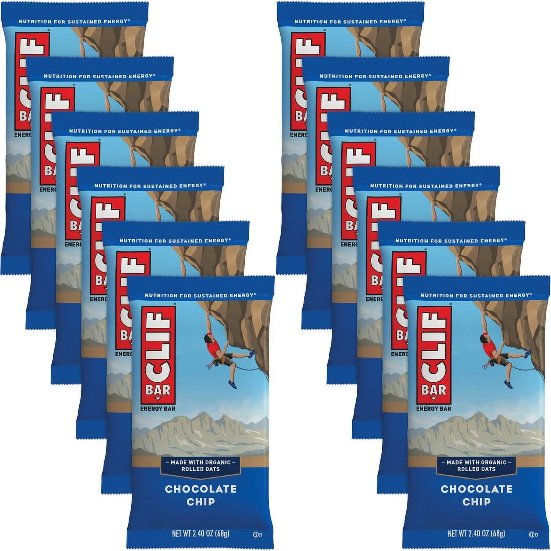Clif Bar Chocolate Chip Energy Bar - Individually Wrapped - Chocolate Chip - 2.40 oz - 12 / Box | Bundle of 5