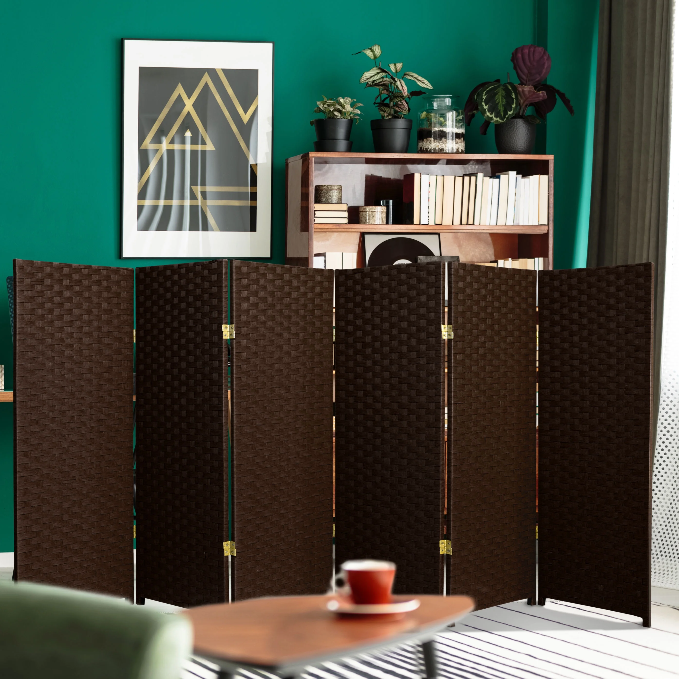 4 ft. Tall Color Dyed Fiber Weave Panel Screen Room Divider - Dark Mocha - 6 Panel