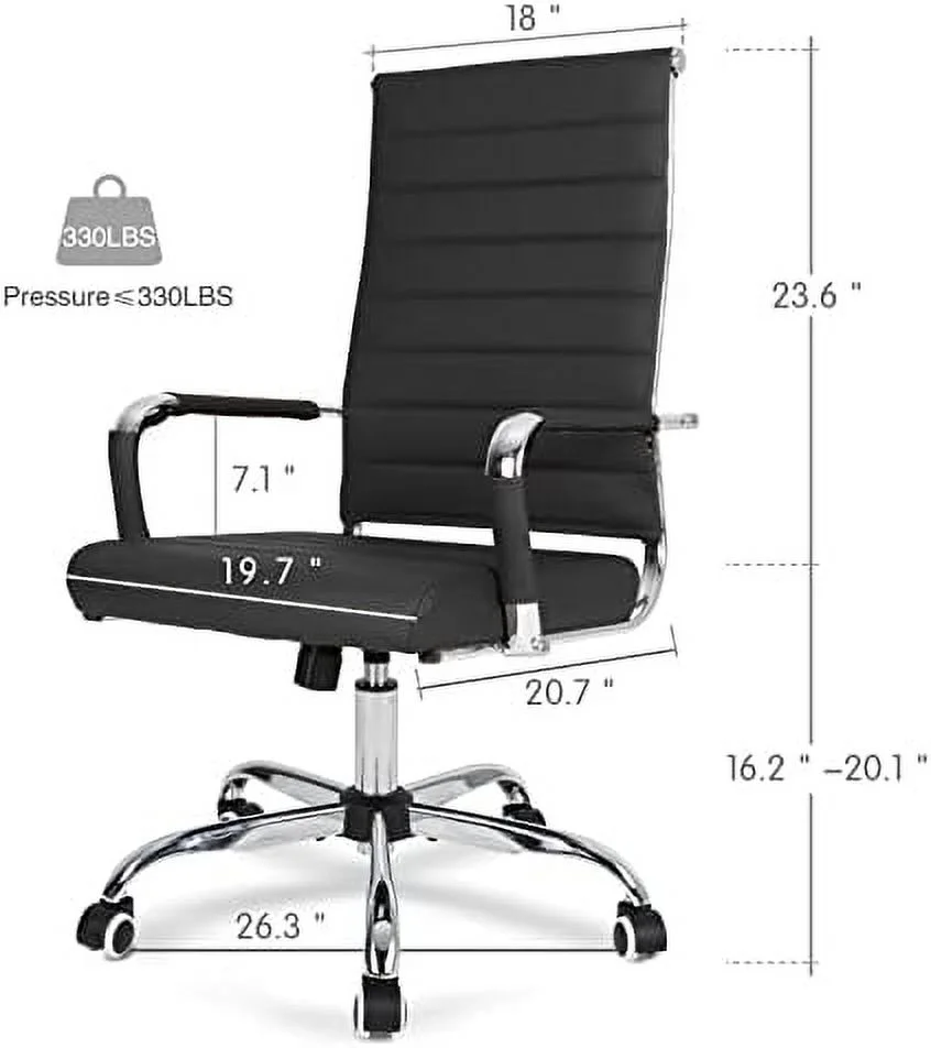 JYHOME Home Office Chair Ribbed  Modern Leather Conference Room Chairs  Ergonomic Office Desk Chair  High Back Executive Computer Chair  Adjustable Swivel Chair with Arms (Brown)