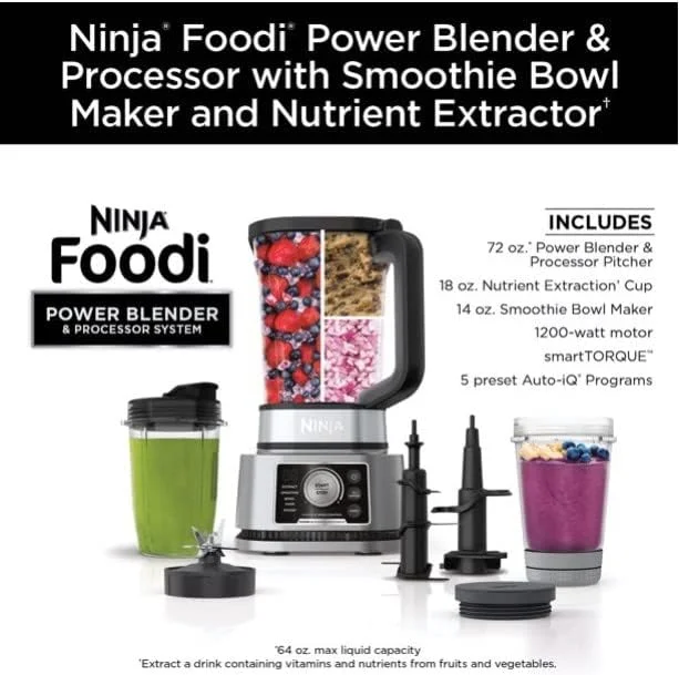 Open Box Ninja Foodi Power Blender & Processor System Smoothie Bowl Maker SS350 - Silver