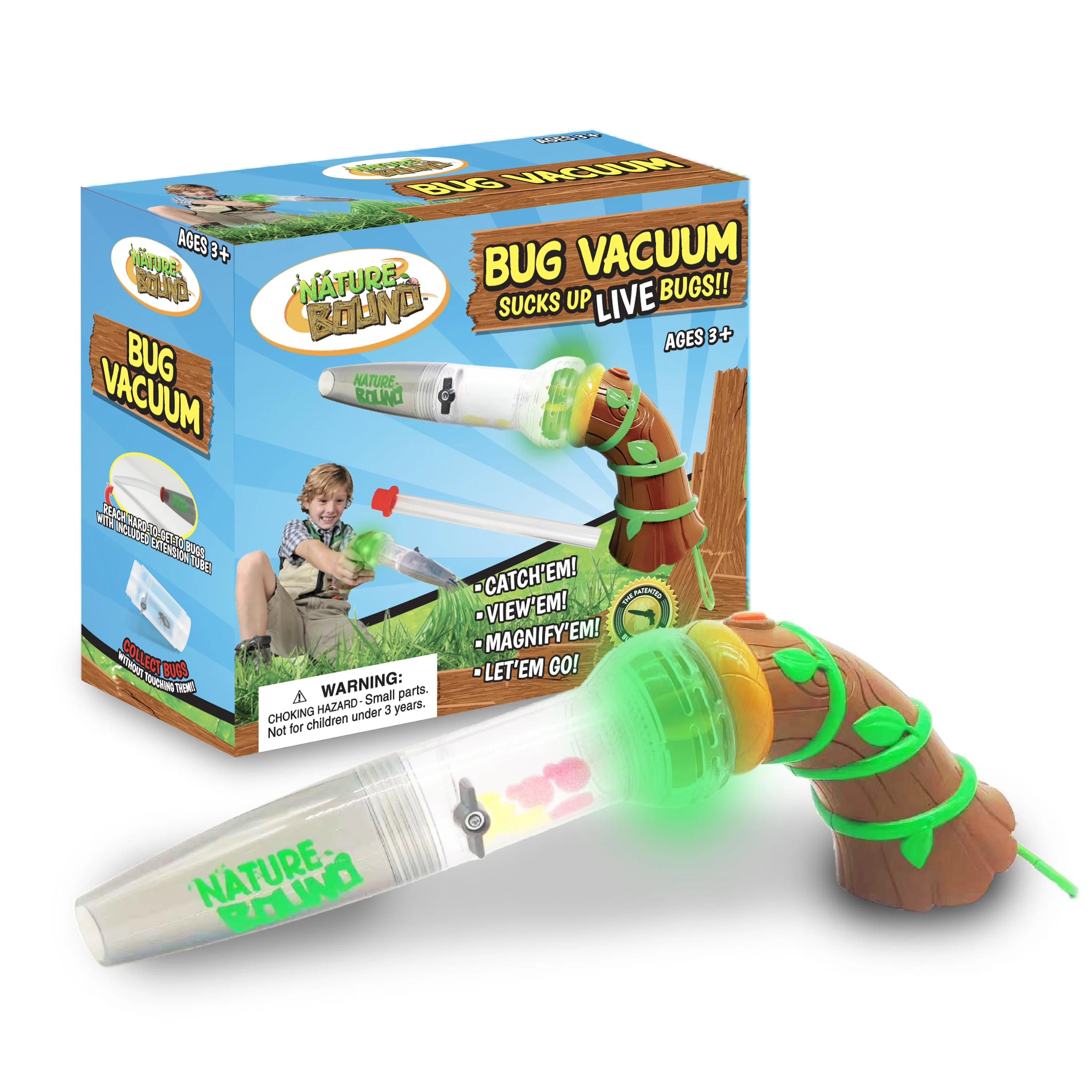 Nature Bound Bug Vacuum Catcher Kit - Patented Design with LED Lights, Extension Tube, & Magnifying Door for Kids