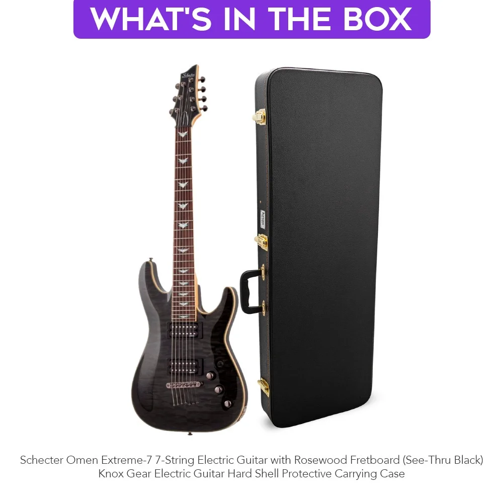 Schecter Omen Extreme-7 Electric Guitar (Right-Hand, See-Thru Black) with Hardshell Carrying Case