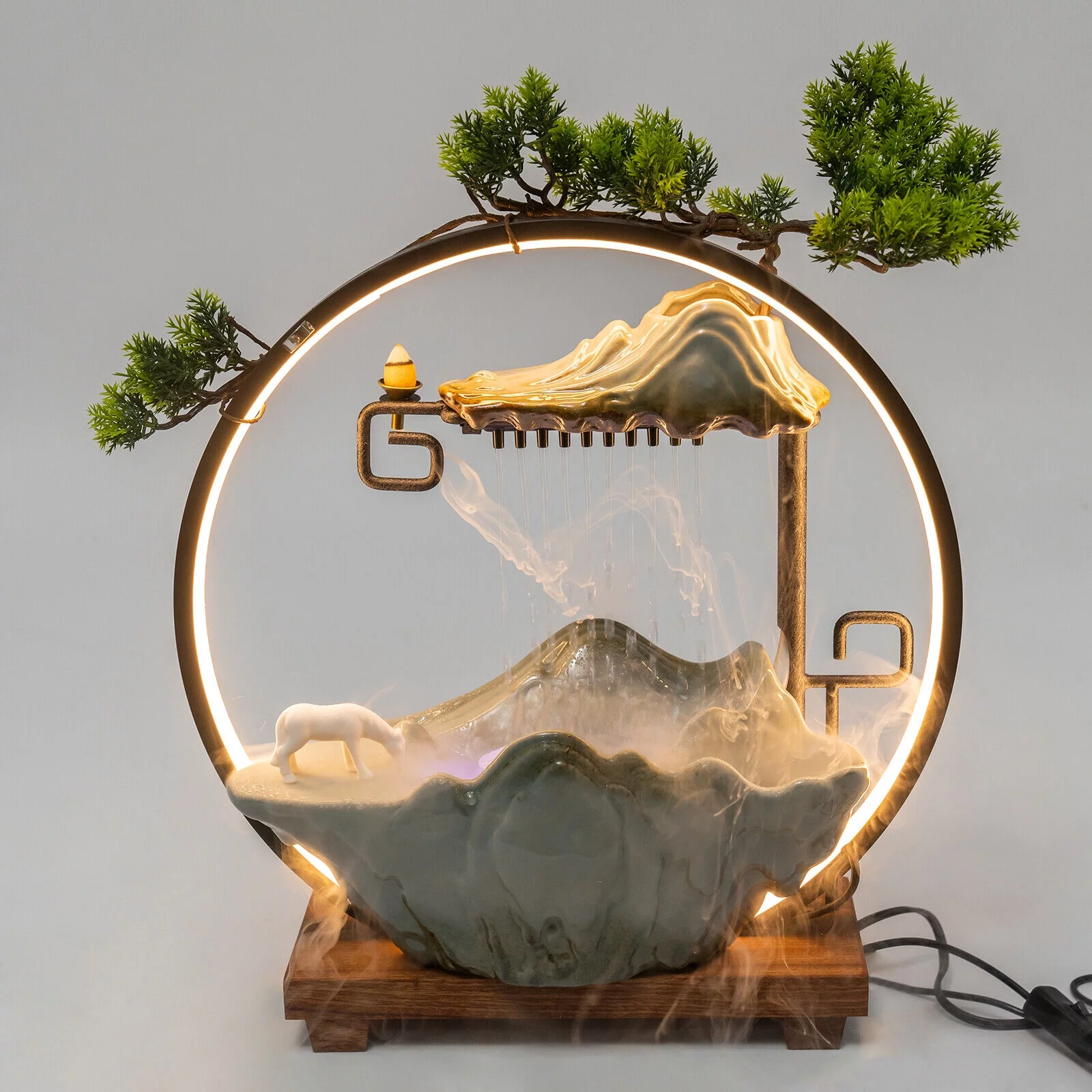 TFCFL Water Fountain Tabletop Indoor Mini Rock Waterfall Fengshui Zen Decor LED Light