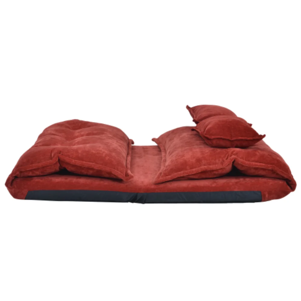 Lazy Sofa Adjustable Folding Futon Sofa Video Gaming Sofa with Two Pillows Red + Polyester + Foam