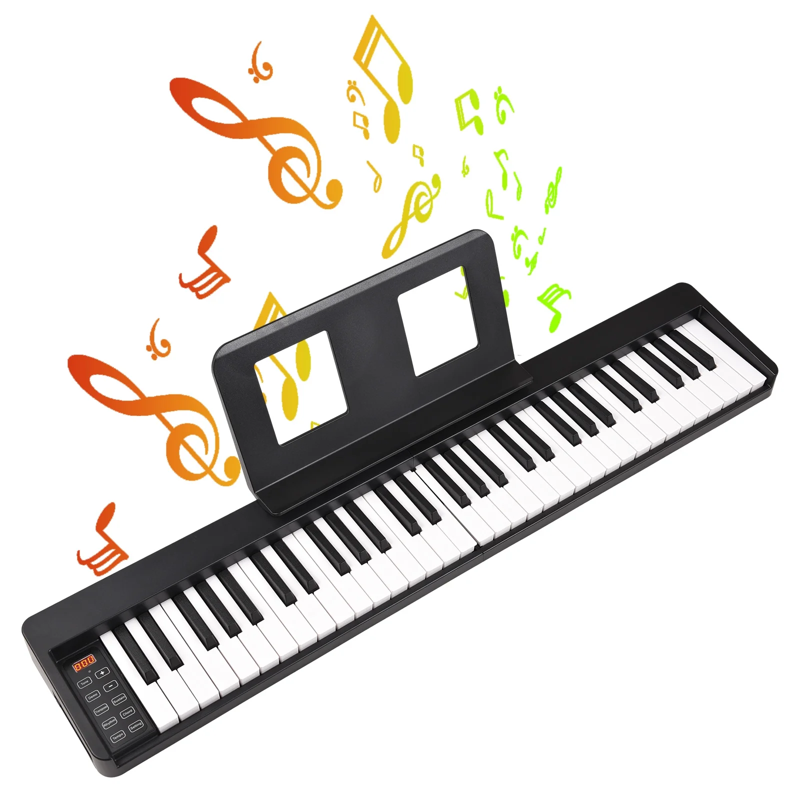 Aibecy Foldable Electronic Piano 61-Key Sensitive Keyboard LCD Display Rechargeable Battery with BT Connectivity Portable Ideal for Musicians