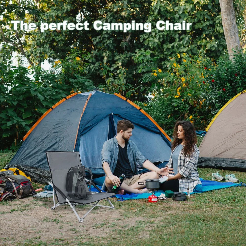 ZJbiubiuHome Beach Camping Folding Adults with Carry Bag︱Low Profile  Lightweight  Portable Chair for Outdoor Travel  Picnic  BBQ (Color  Grey)  1-Pack  Black