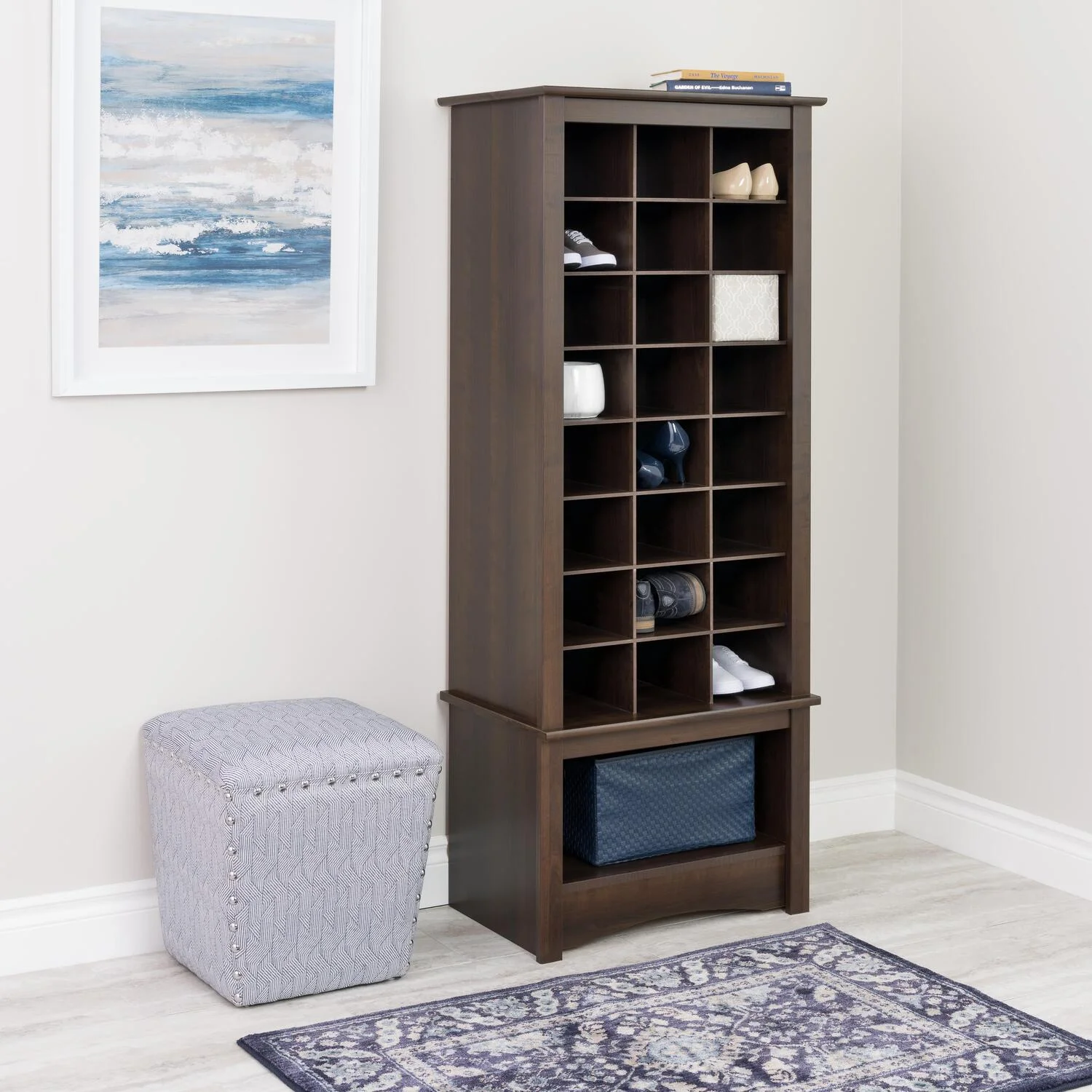 Prepac Tall Shoe Cubbie Cabinet in Espresso