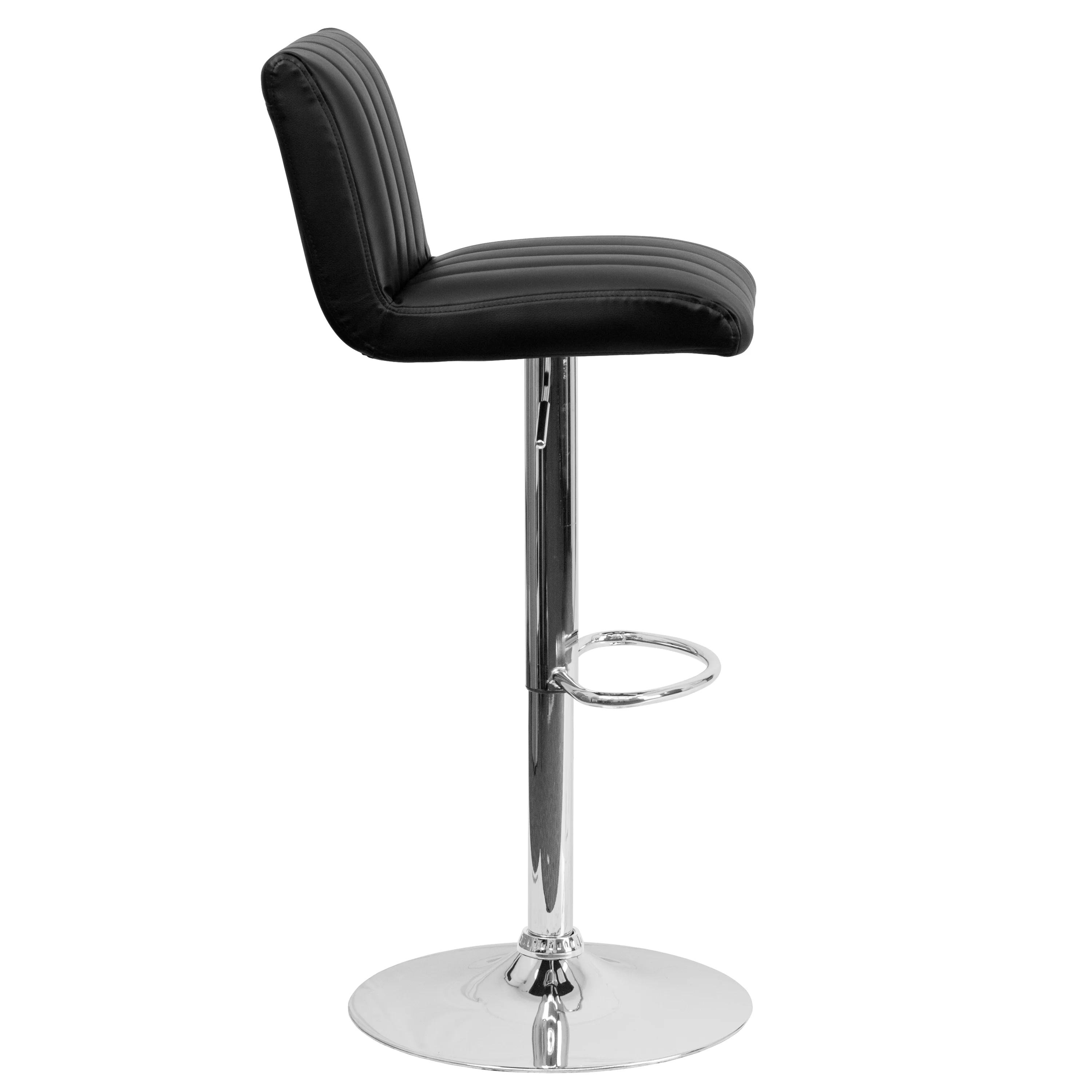Emma + Oliver Black Vinyl Adjustable Height Vertical Stitch Back/Seat Barstool