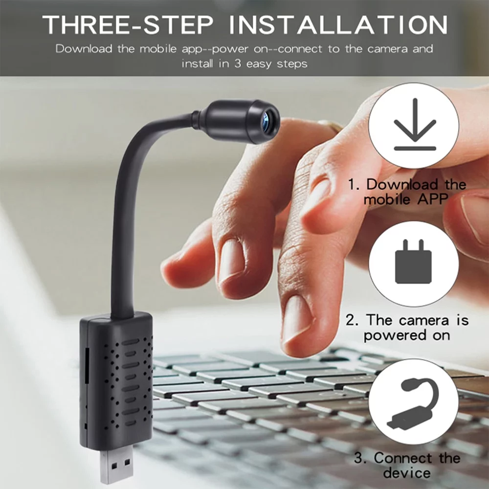 USB Plug Wi-Fi Wireless Camera -DFITO Security Cameras Small 1080p HD Nanny Cam,with 32GB SD Card