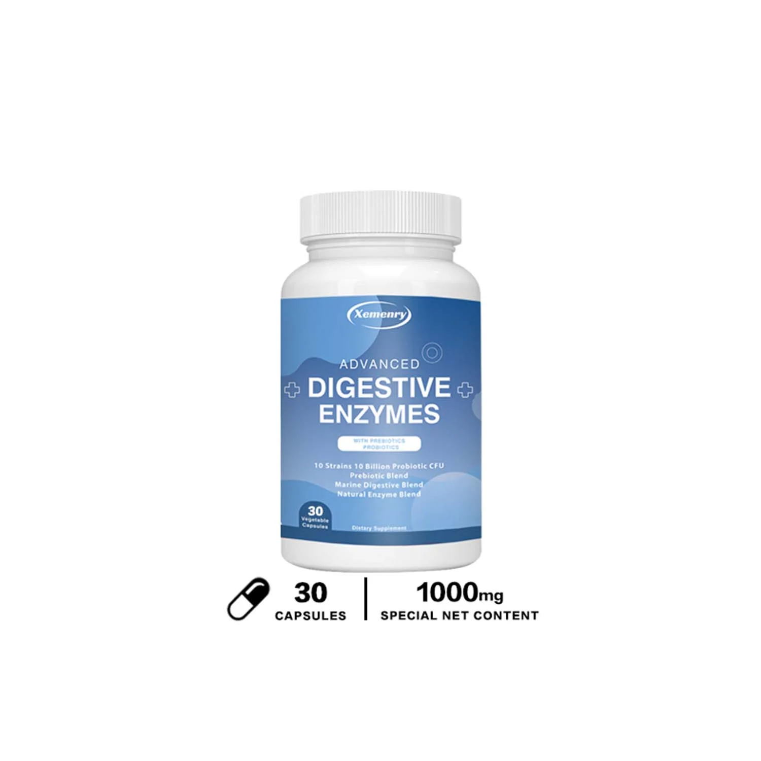 Xemenry Digestive Enzymes-with Probiotic,Prebiotic-Relieve Gas,Bloating & Constipation(30/60/120pcs)