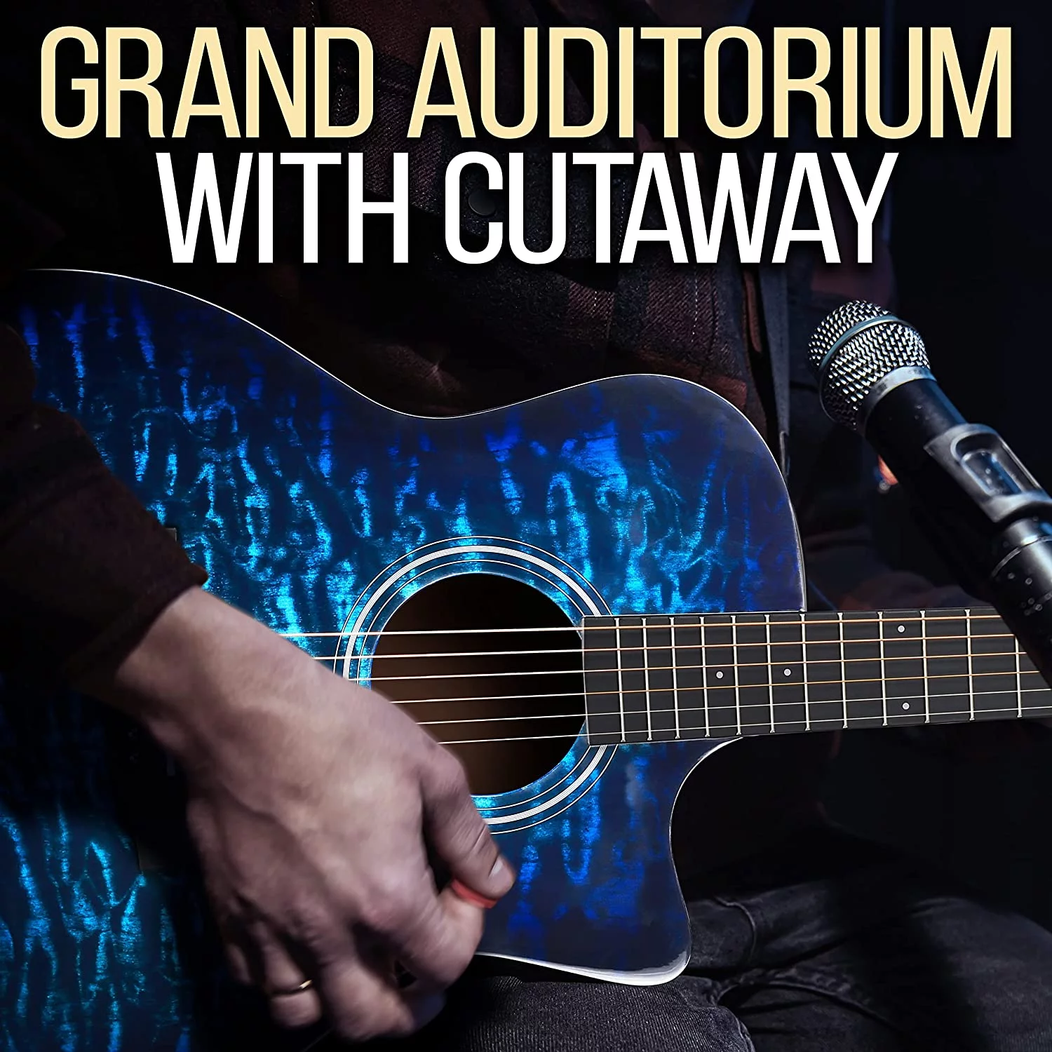 Blue Ocean Ripple, Steel String Acoustic Guitar with Solid Spruce Top and Glossy Finish, Full Size with Complete Accessory Kit, Digital Tuner, Great for Beginners, Student Practice, Kids and Adults