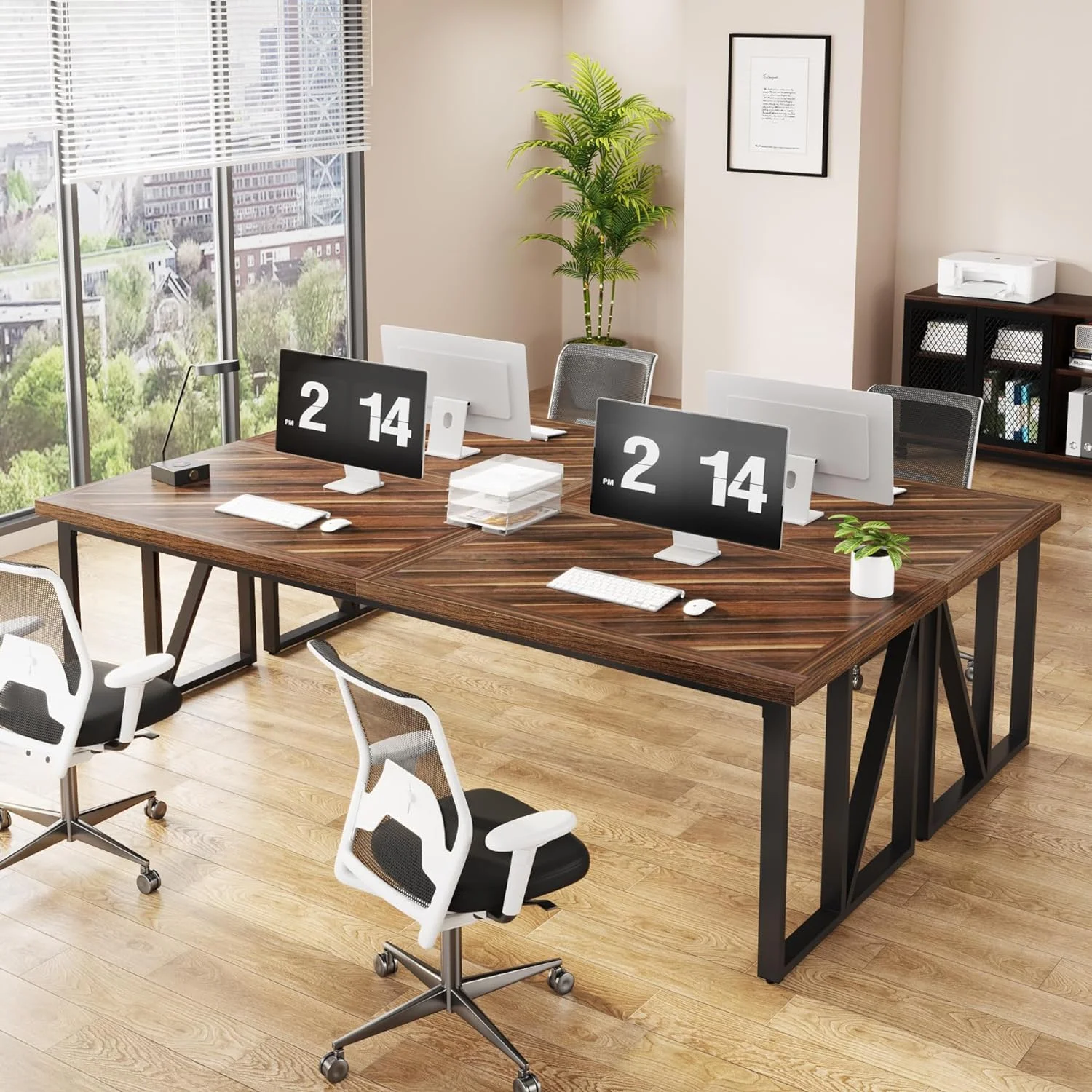 Tribesigns 78.7'' Double Desk, Rustic Extra-Long Wooden Study Writing Table