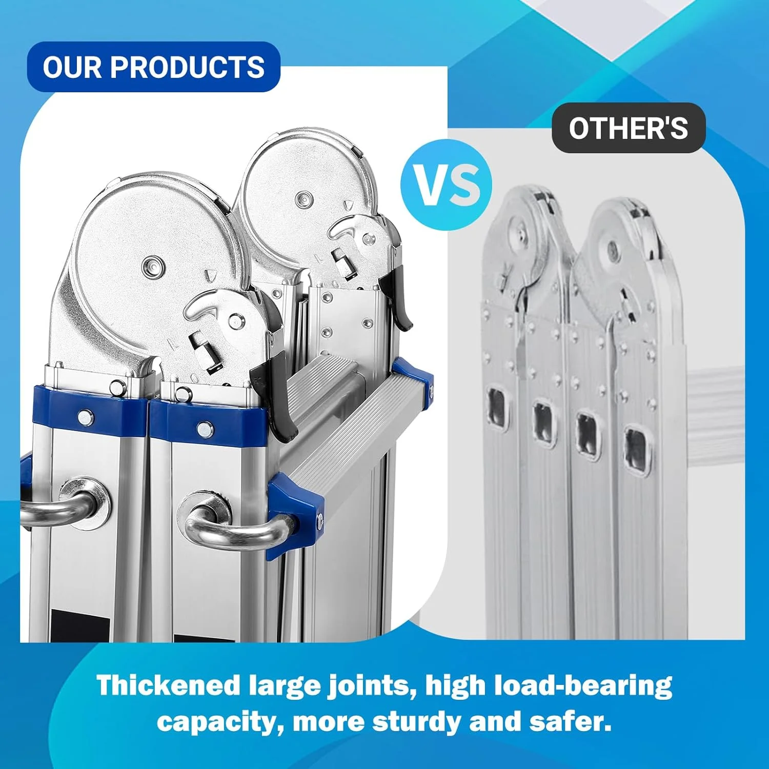 OUWI Ladder, A Frame 4 Step Extension Ladder, 13.5FT Little Giant Ladder with Stabilizer Bar & Wheels,330 lbs Capacity Telescoping Ladders for Home or Outdoor Work(Blue)