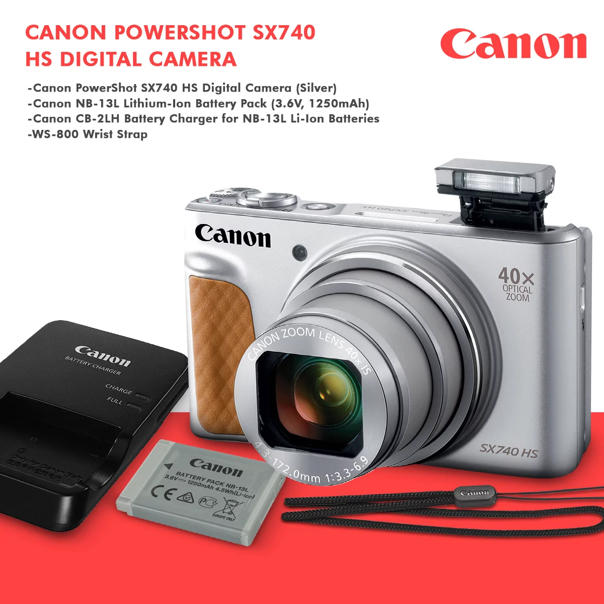 Canon PowerShot SX740 HS Digital Camera (Silver) with 64GB Card