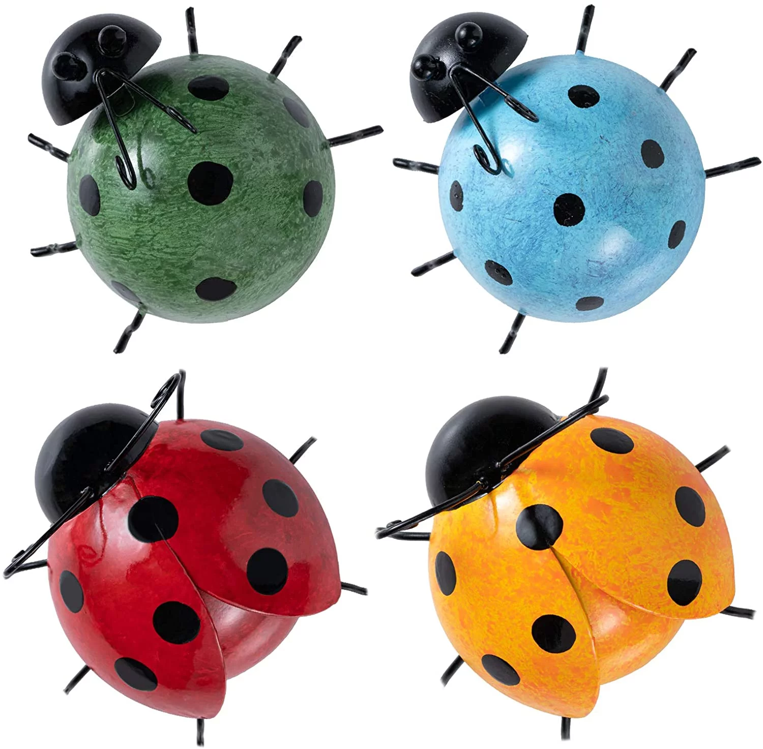 Morttic Metal Ladybugs Wall Decor, 4 Pack Wall Art Garden Sculptures & Statues Outdoor Decorations for Patio, Handmade Gift, Spring Garden Decor for Outside