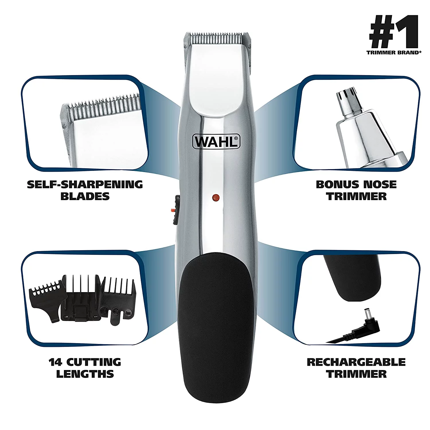 WAHL 5622 Groomsman Rechargeable Beard, Mustache, Hair & Nose Hair Trimmer for Detailing & Grooming, Black Rechargable Trimmer