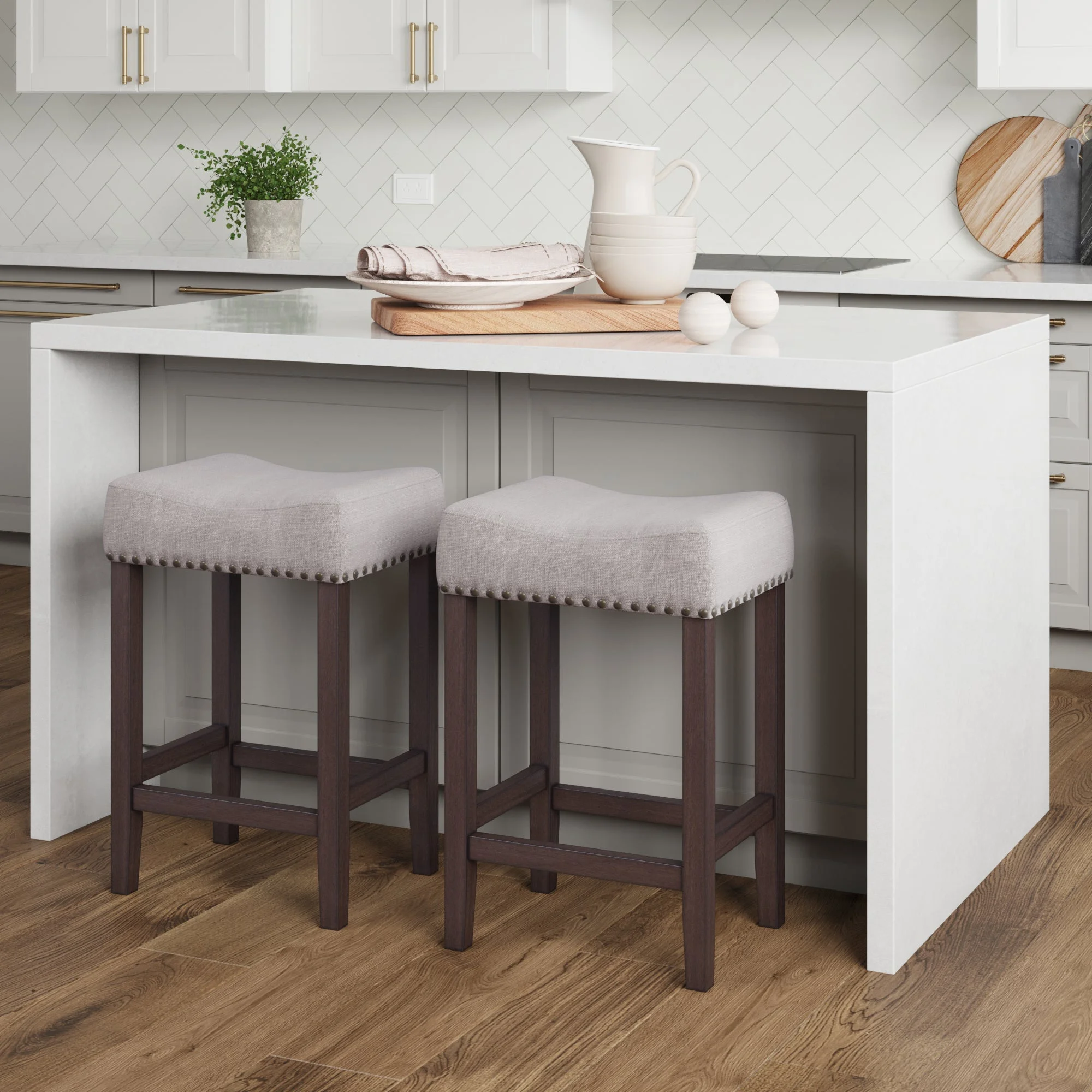 Nailhead Wood Pub-Height Backless Counter Bar Stool 24