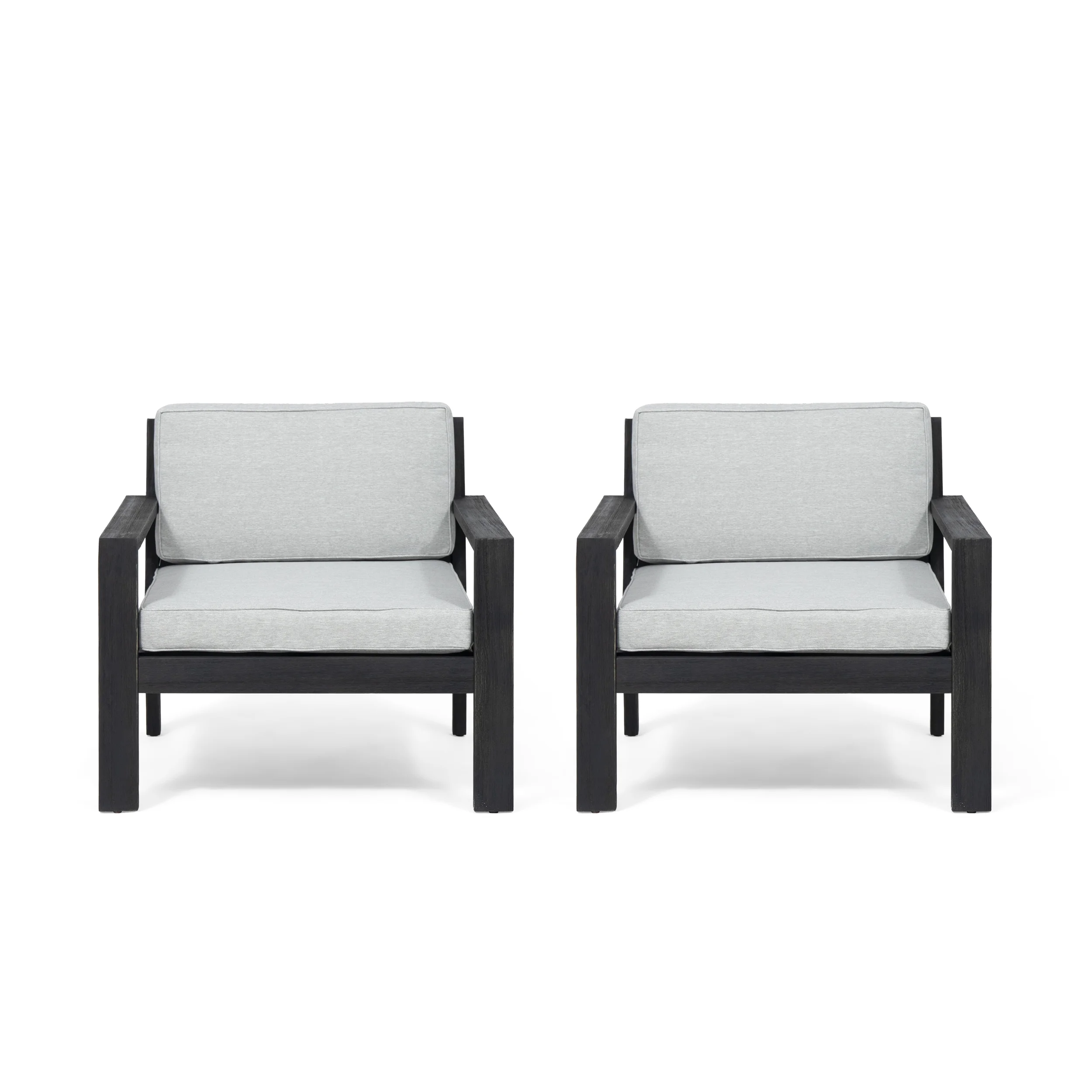 GDF Studio Joanne Outdoor Acacia Wood Club Chairs, Set of 2, Brushed Dark Gray