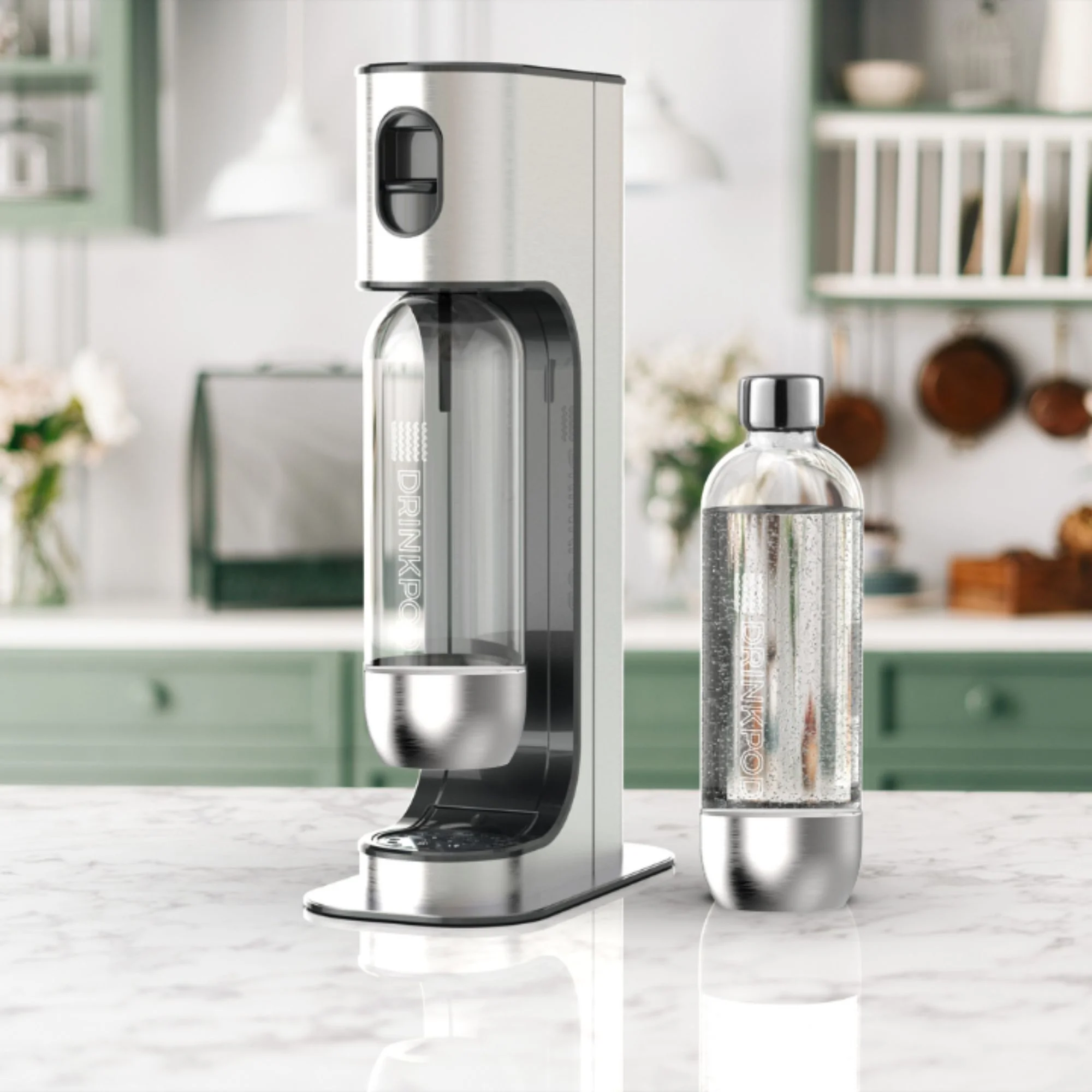 Drinkpod Stainless Steel Premium Sparkling Water Machine | Includes 2 C02 Cylinder & 3 x Bottles | Ultra Fizz Carbonated Machine In Stainless Steel