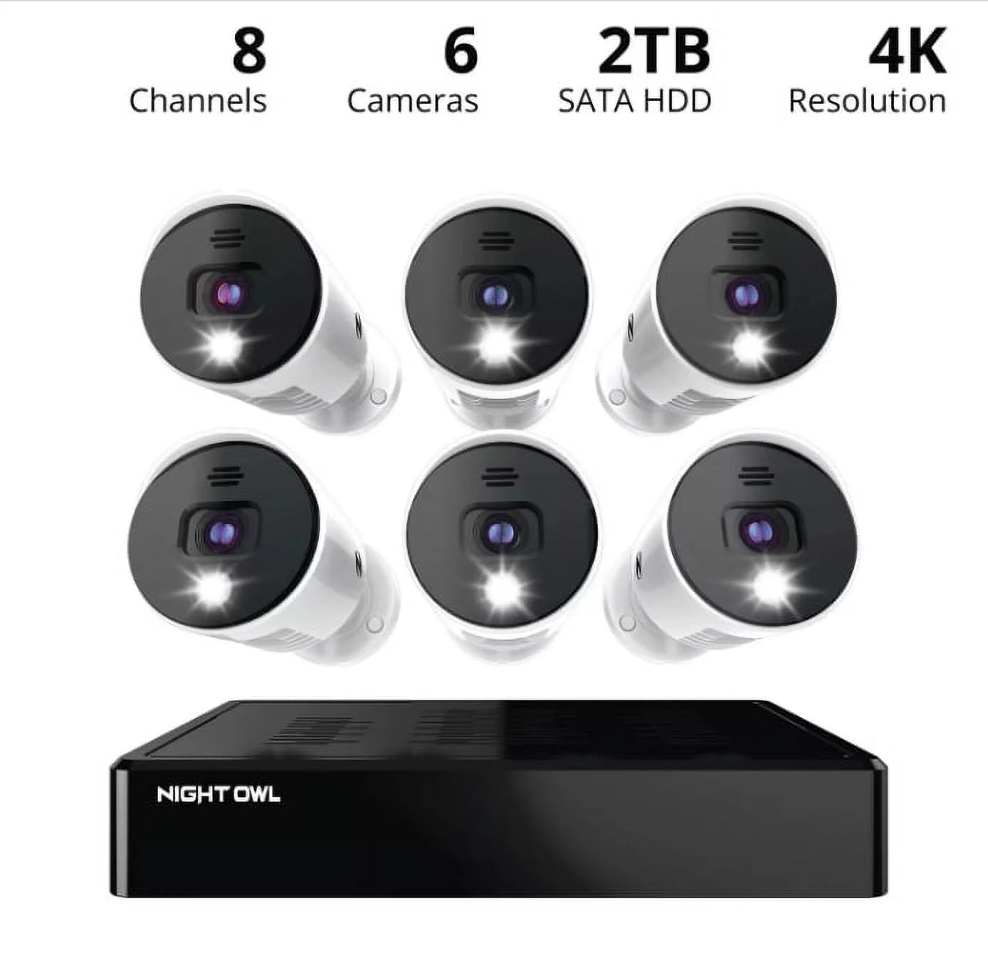 Night Owl Expandable 8 Channel Wired Bluetooth DVR with (6) Wired 4K UHD Cameras