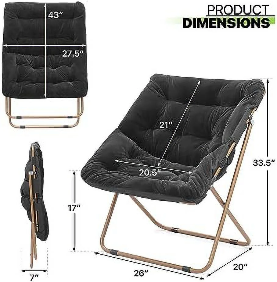 GVJMTKP Square Foldable Oversized  Saucer Chair for Adults Large Cozy Chair for Bedroom  Gray