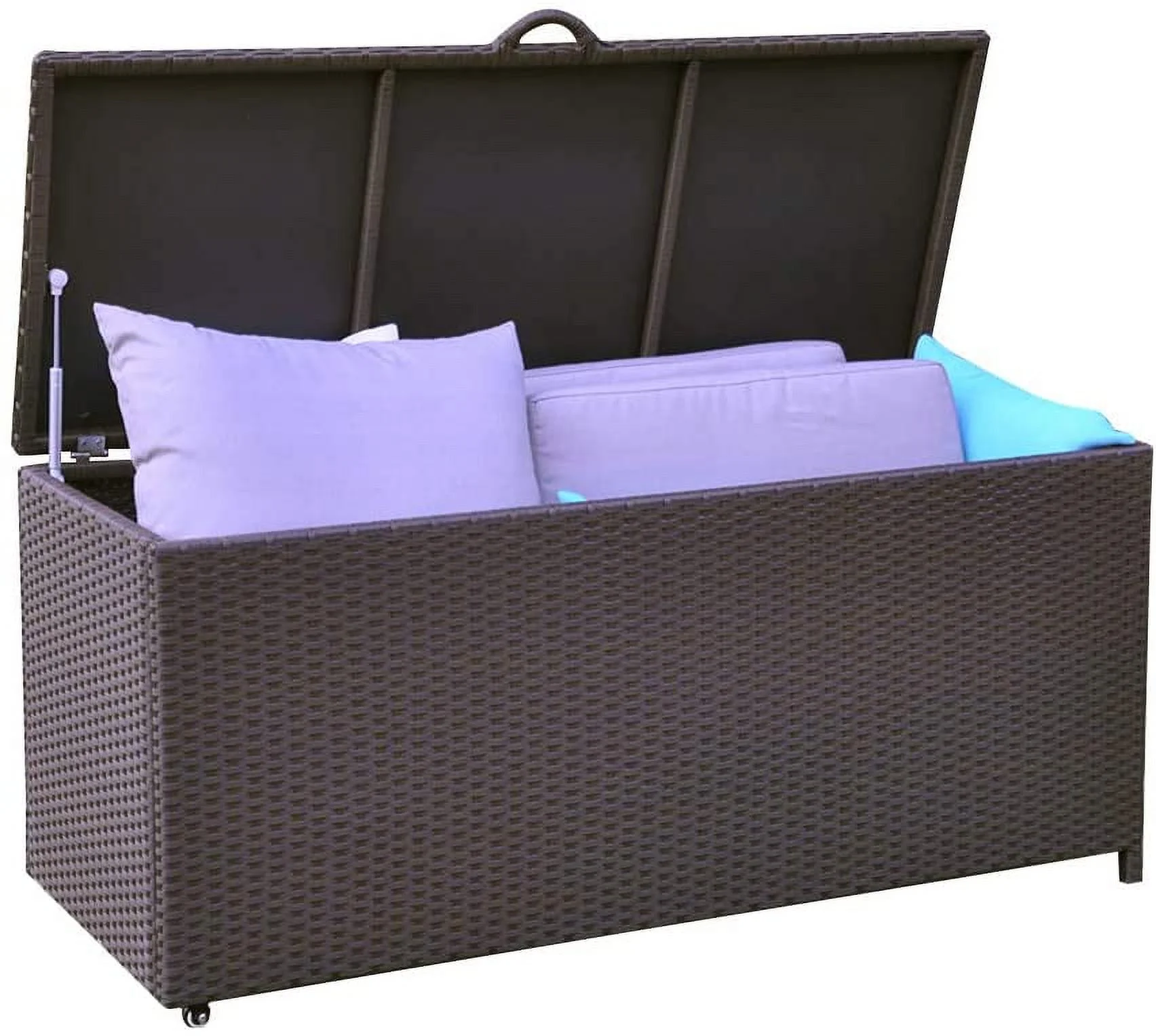 Skypatio 86 Gallon Wicker Deck Box for Outdoor Storage with Wheels, Hand-woven PE Rattan Deck Box, Brown