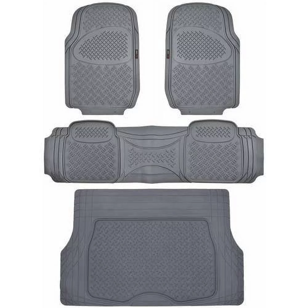 Motor Trend Heavy Duty Car Rubber Floor Mats with Cargo Trunk Mat, Black Beige Gray
