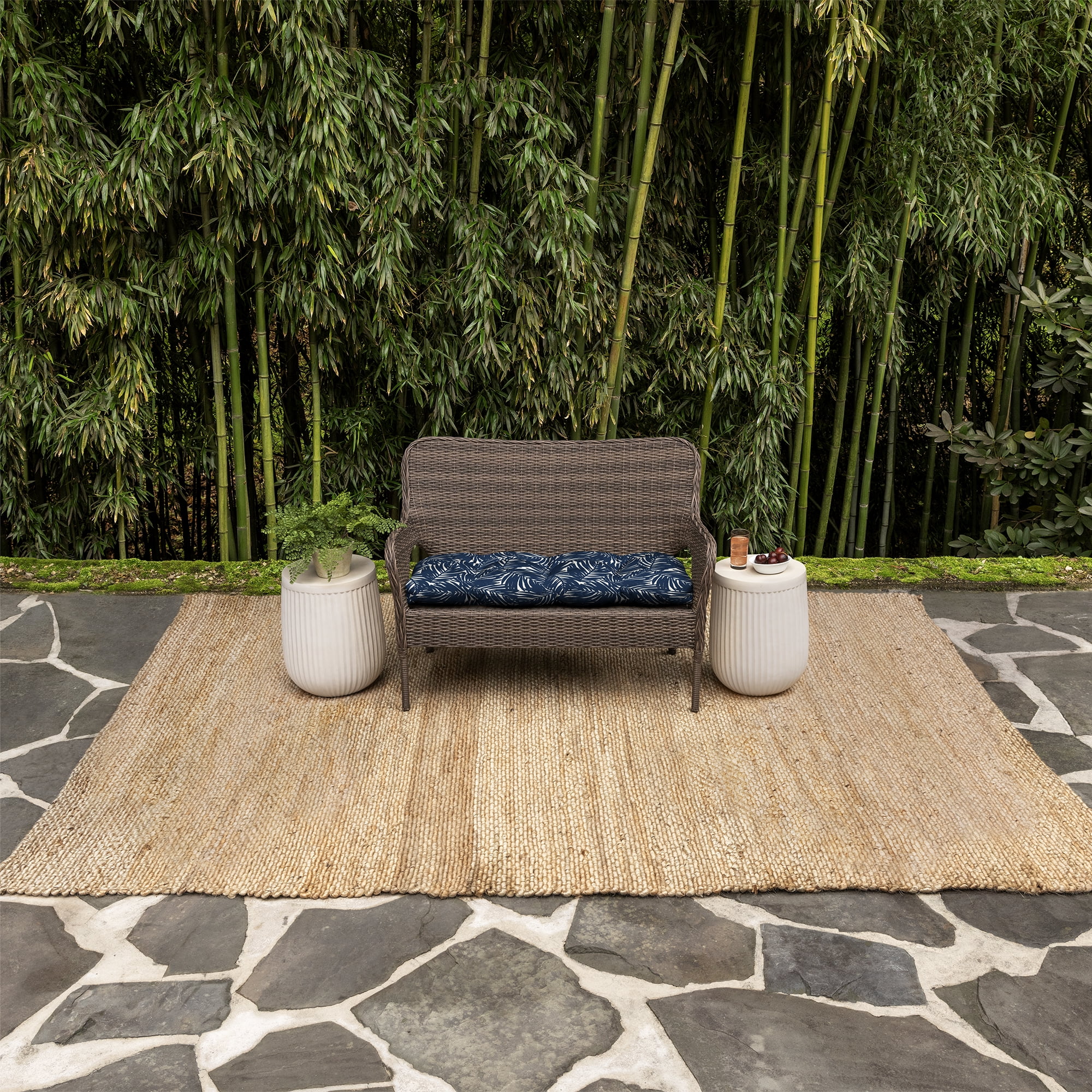 Arden Selections earthFIBER Outdoor Wicker Settee Cushion, 41.5 x 18, Water Repellent, Fade Resistant 41.5 x 18, Navy Blue King Palm