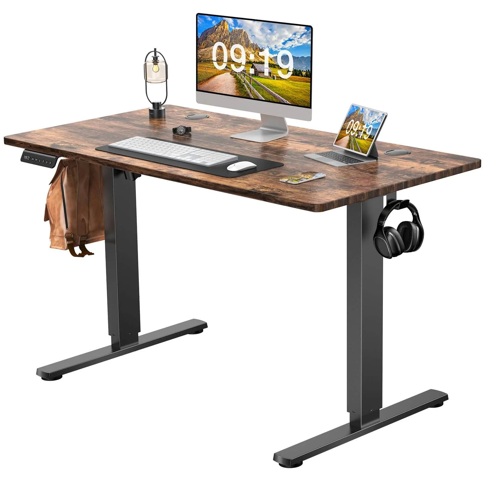 CoSoTower Electric Height Adjustable Standing Desk,Sit to Stand Ergonomic Computer Desk,Brown,48'' X 24