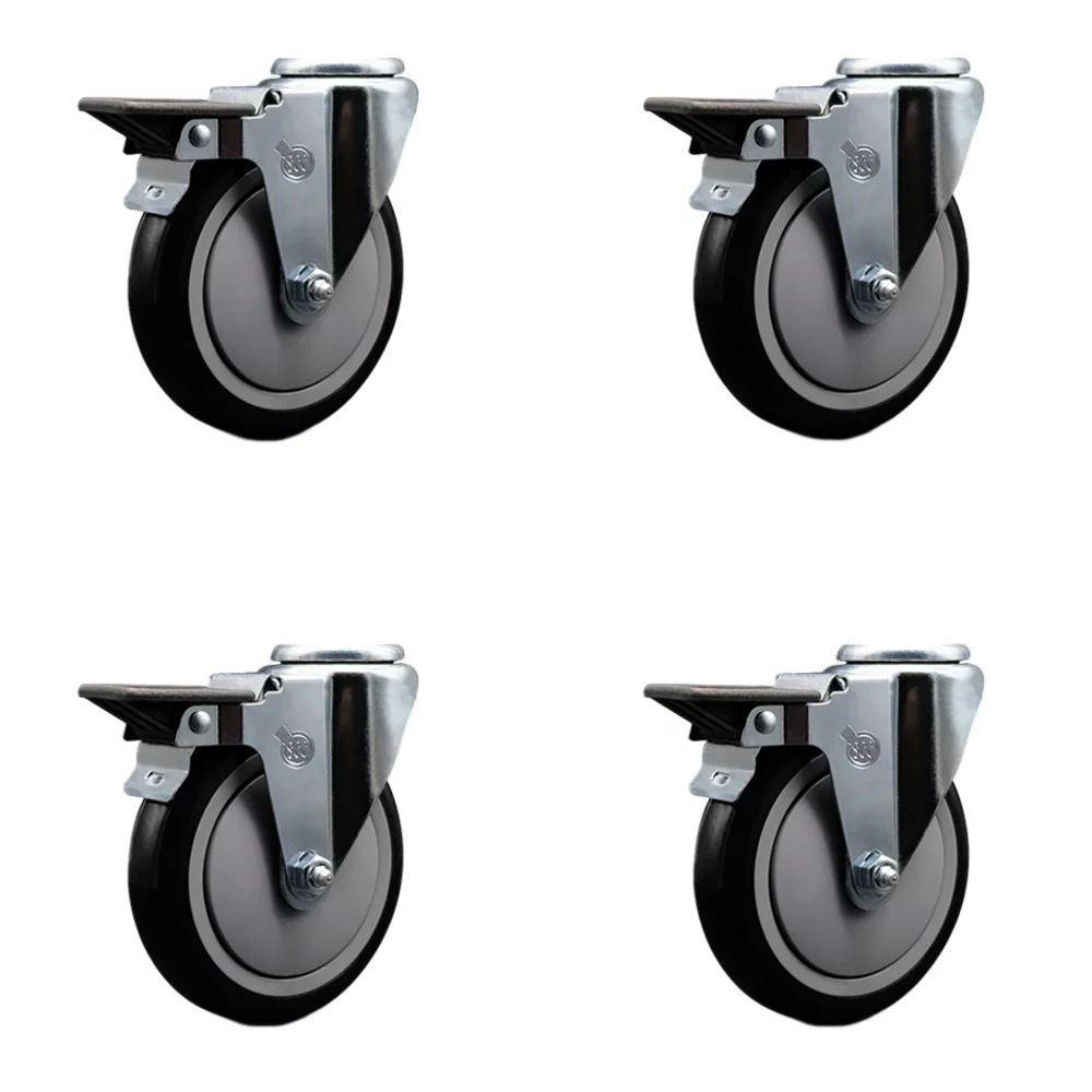 Polyurethane Swivel Bolt Hole Caster Set of 4 w/5