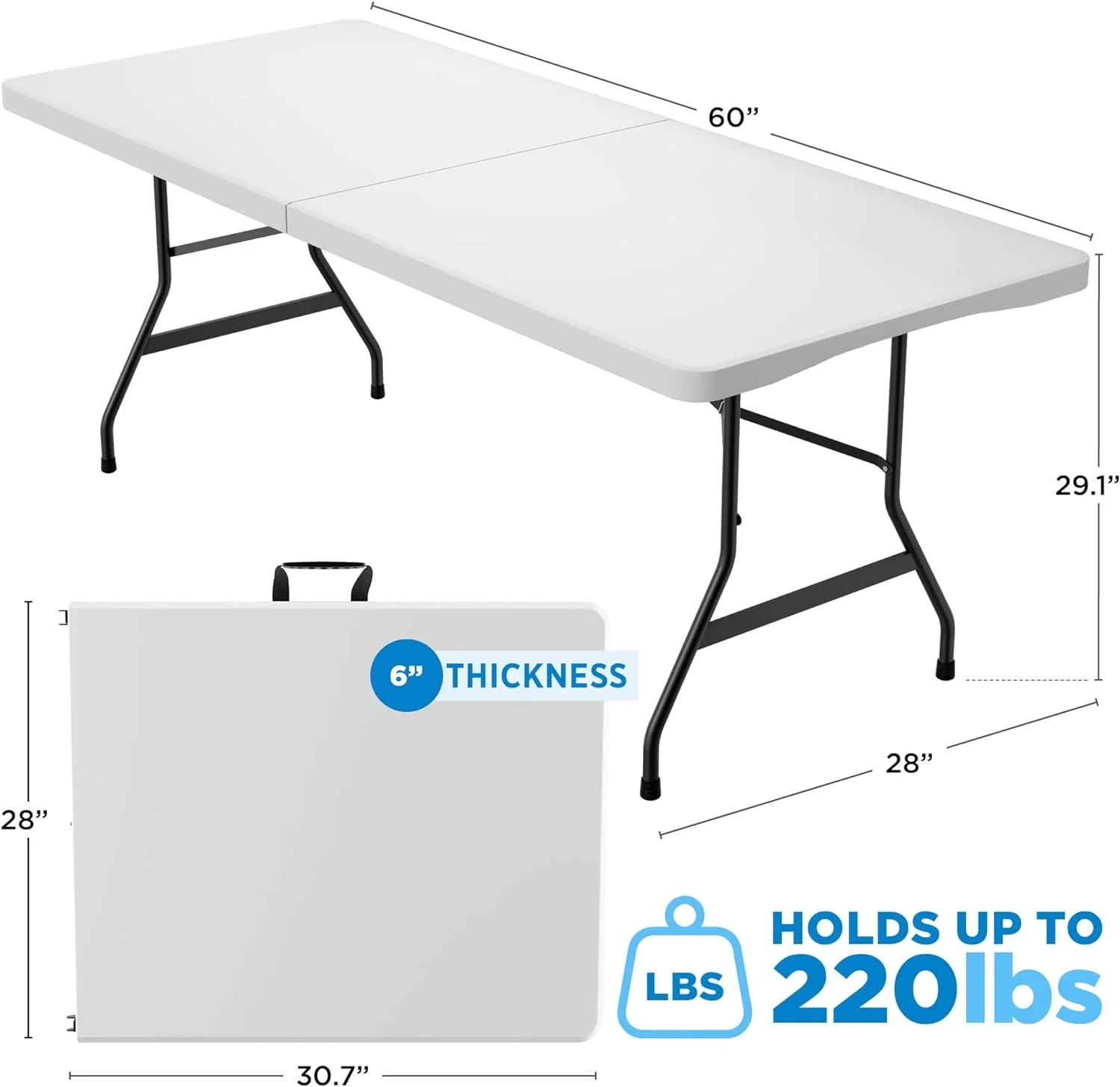 Folding Table 6-Foot X 30 inch, White Plastic