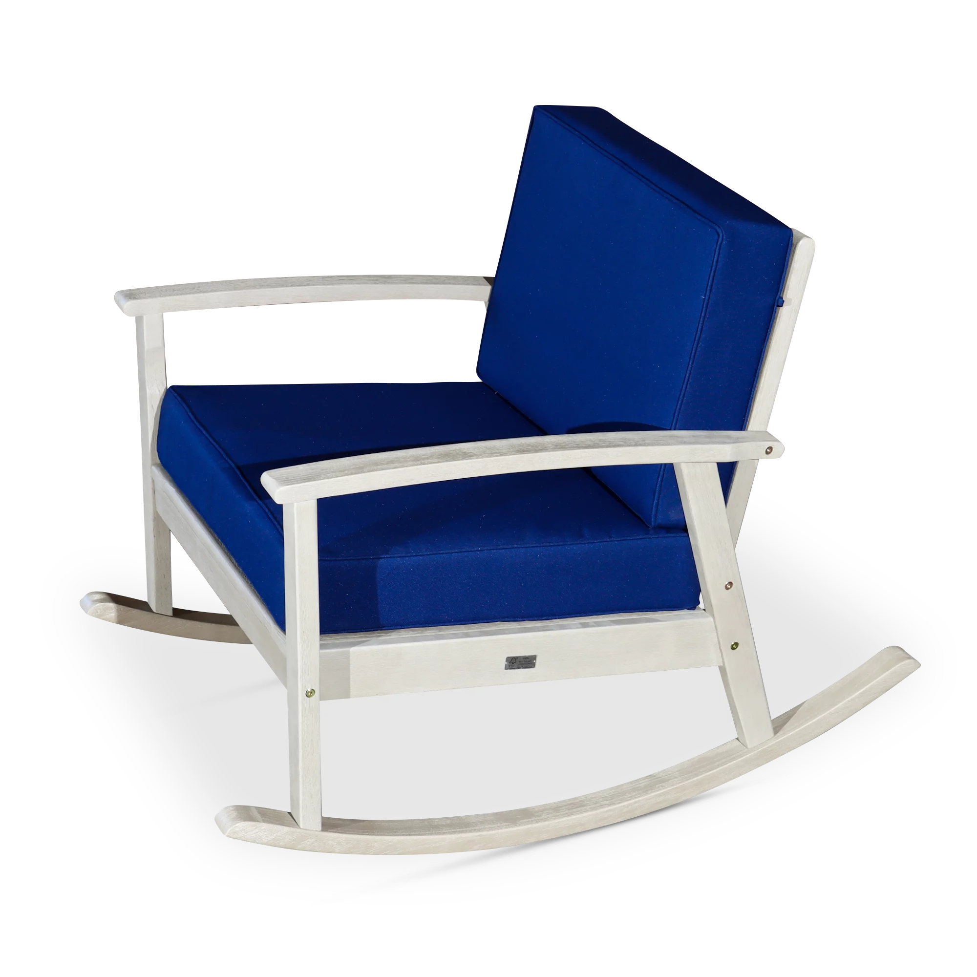 DTY Outdoor Living Longs Peak Deep Seat Eucalyptus Rocker - Driftwood Gray Finish, Navy Cushions