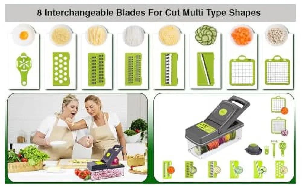 UPGRADED Vegetable Chopper, Pro Onion Chopper, Multifunctional 14 in 1 Food Chopper, Kitchen Vegetable Slicer Dicer Cutter,Veggie Chopper With 8 Blades,Carrot and Garlic Chopper With Container