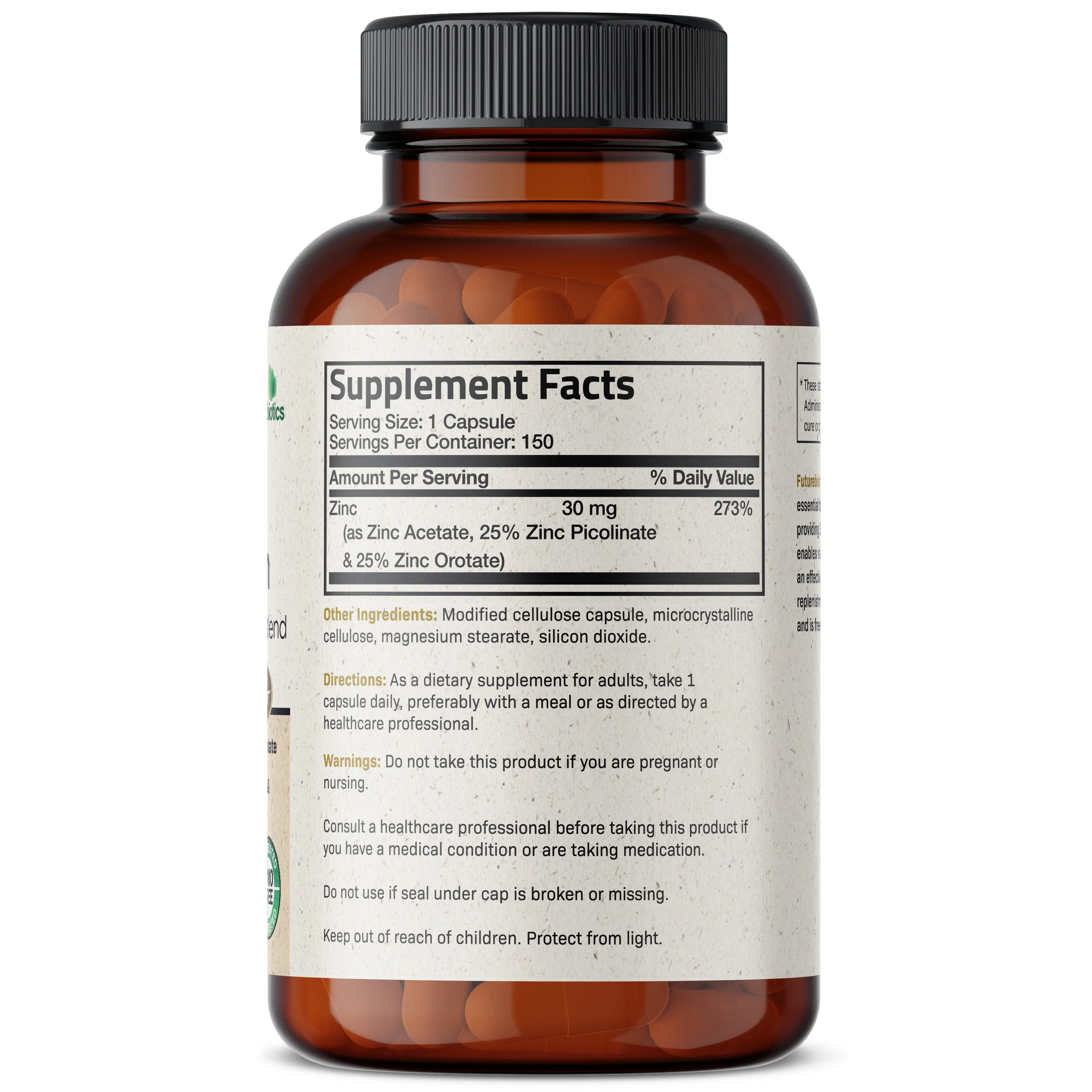 Futurebiotics Zinc Triple Action 30mg Key Nutrient Blend Immune Support Zinc Supplement with Zinc Acetate, Picolinate & Orotate - Immune, Antioxidant & Skin Health Support, 150 Vegetarian Capsules