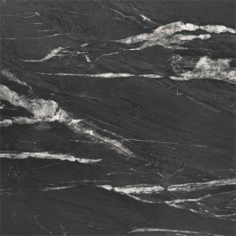 Pemberly Row Wood Dining Table Faux Marble Top and Extension Leaf Black