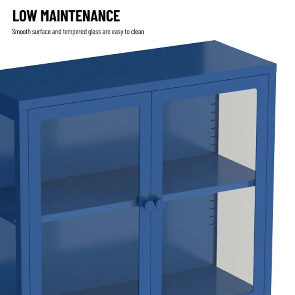 Four Glass Door Storage Cabinet with Adjustable Shelves and Feet Cold-Rolled Steel Sideboard Furniture, Blue